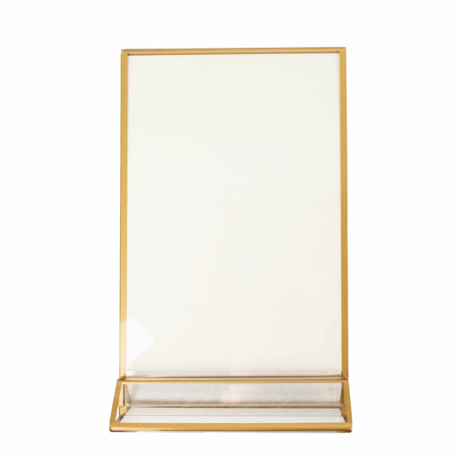 6-Pack Gold Frame Acrylic Table Sign Holders Double-Sided Display for Numbers and Menus - Perfect for Weddings 5x9