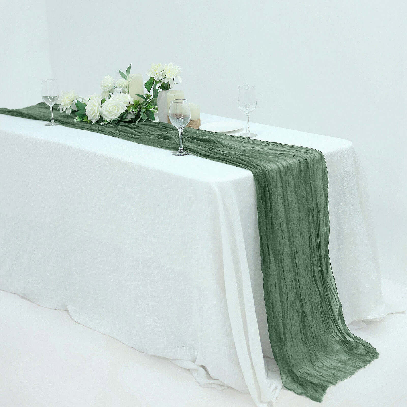 Gauze Cheesecloth 10ft Table Runner Olive Green - Rustic Boho Style