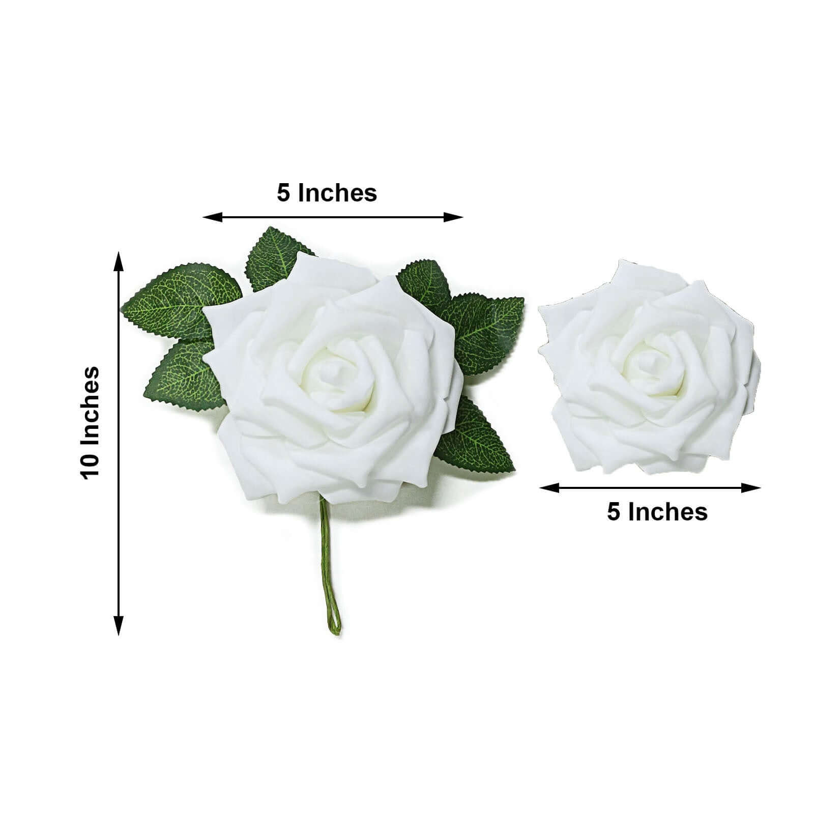 24 Roses 5 White Artificial Foam Flowers With Stem Wire and Leaves