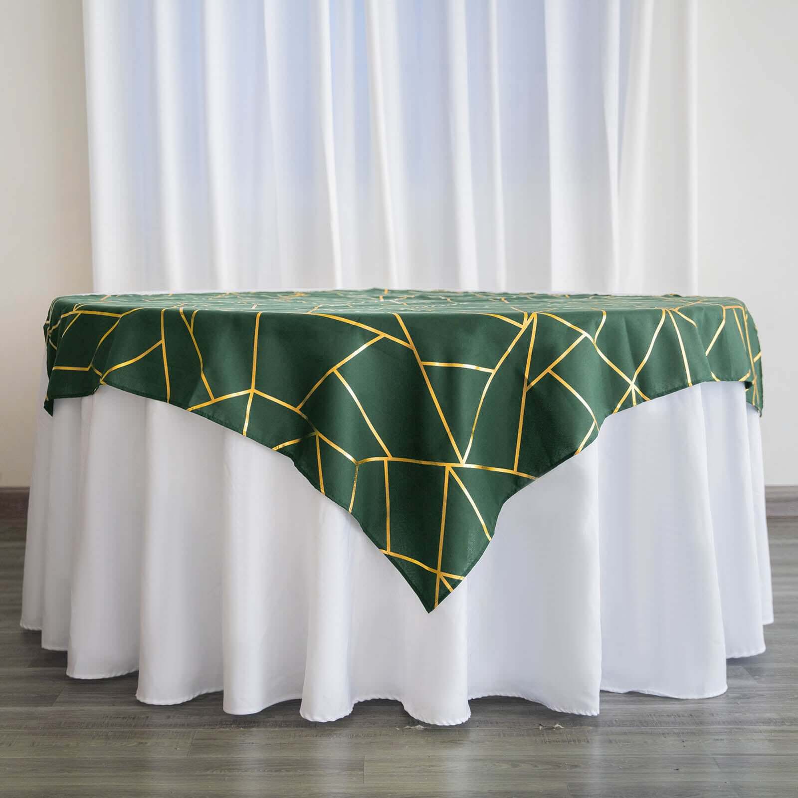 Polyester 54x54 Table Overlay Square Tablecloth Hunter with Gold Foil Geometric Pattern - Wrinkle-Resistant & Durable Table Topper