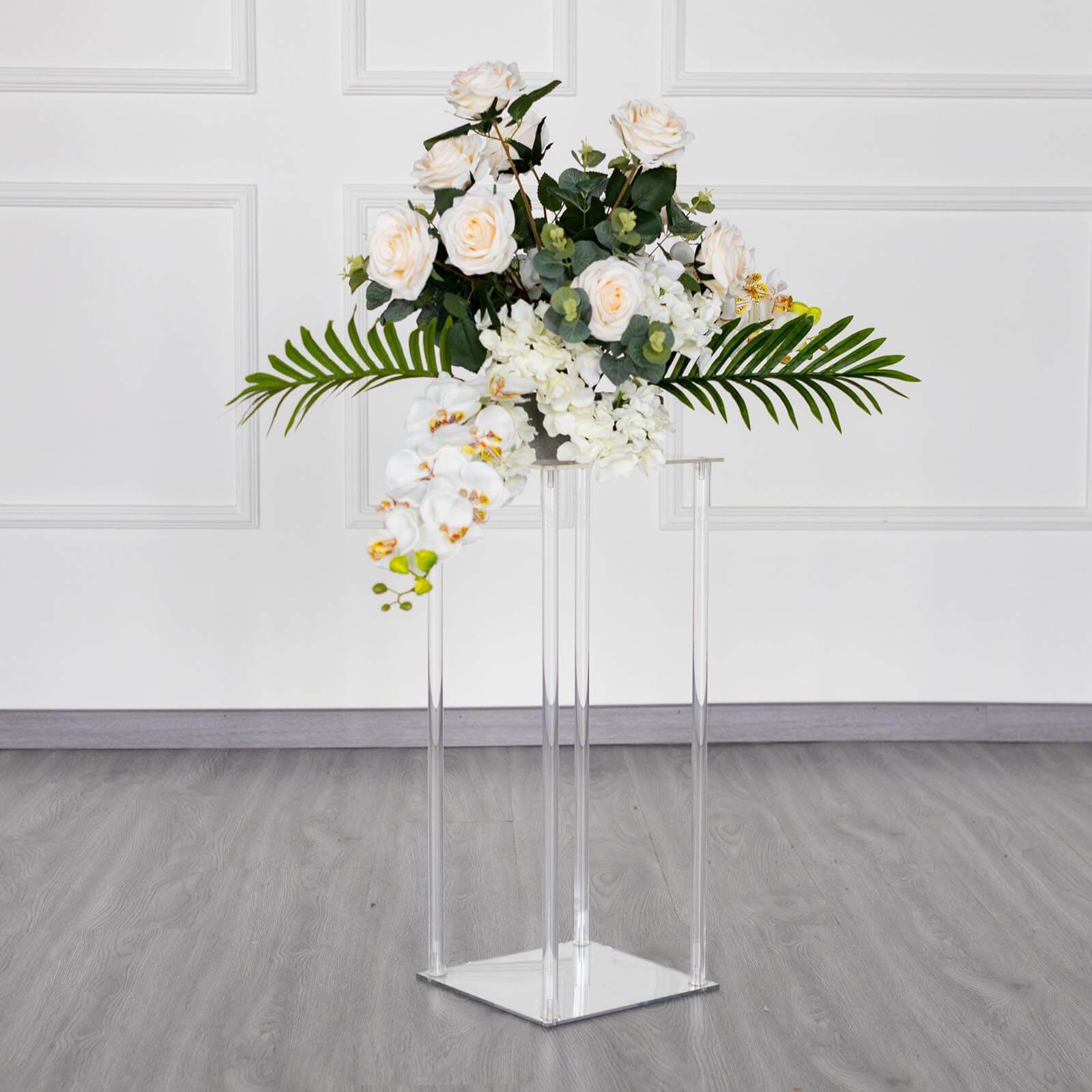 Acrylic Flower Vase Pillar Stand with Square Mirror Base Clear - Versatile Wedding Table Centerpiece 24