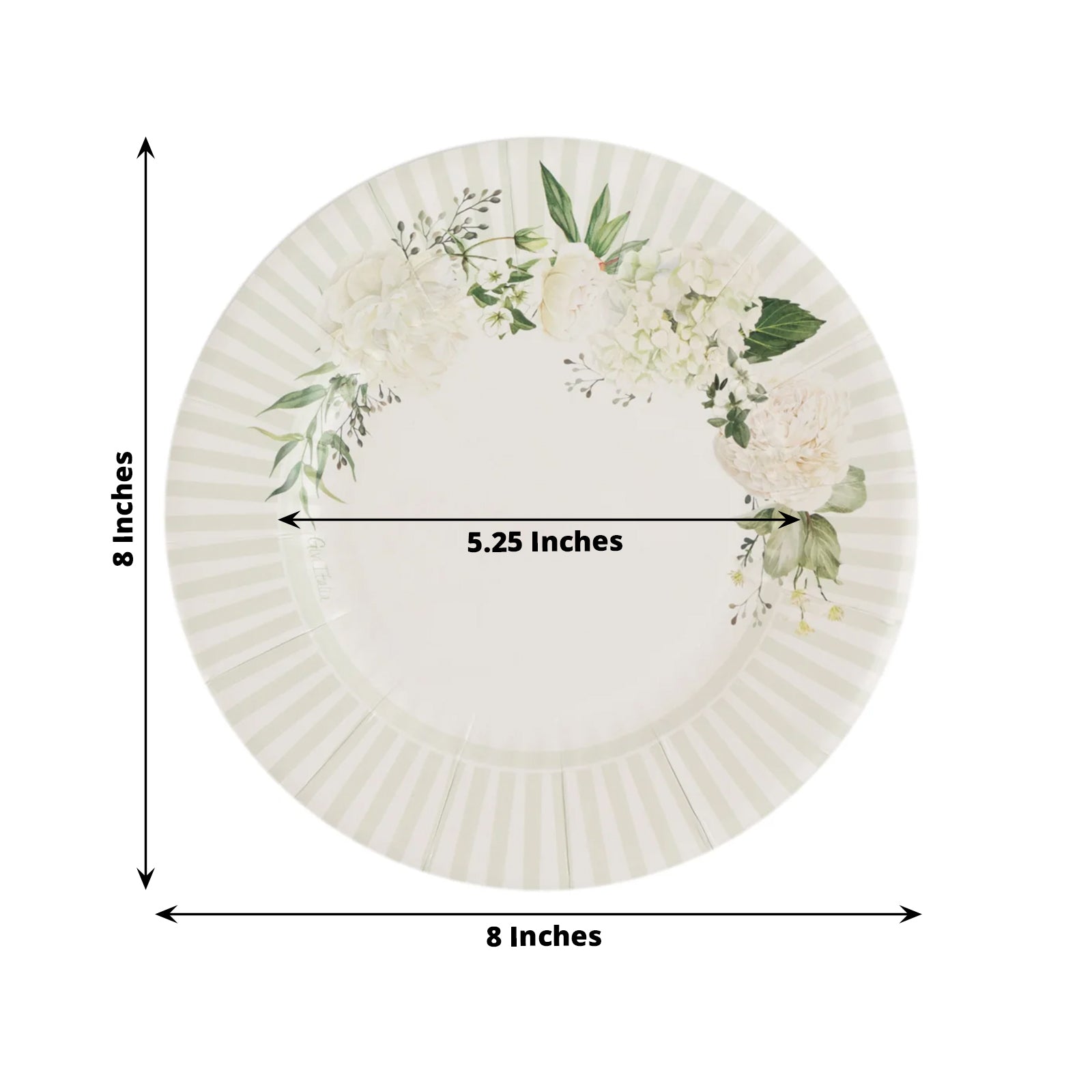 25-Pack Paper 8 Round Dessert Plates in White with Sage Green Floral Print & Lined Rim - Disposable Appetizer Salad Party Plates for Garden Celebrations & Springtime Gatherings