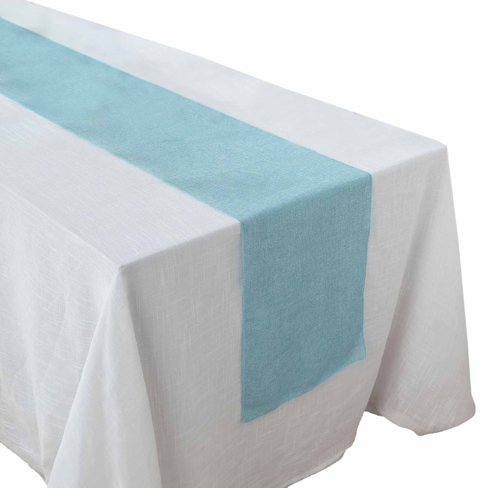 14x108 Turquoise Boho Chic Rustic Faux Burlap Cloth Table Runner