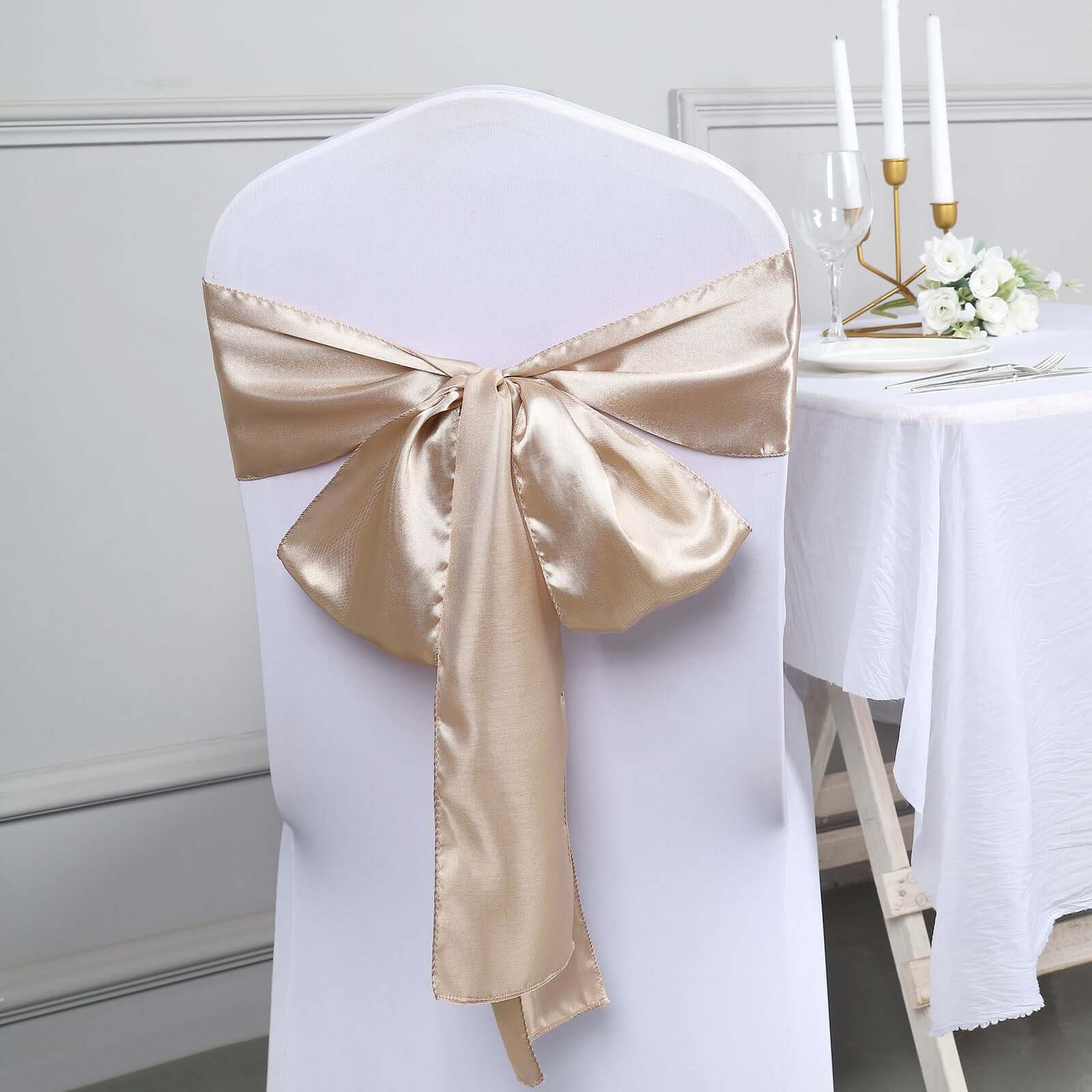 5 Pack Satin Chair Sashes Nude - Durable Chair Bows with Shiny Finish 6x106