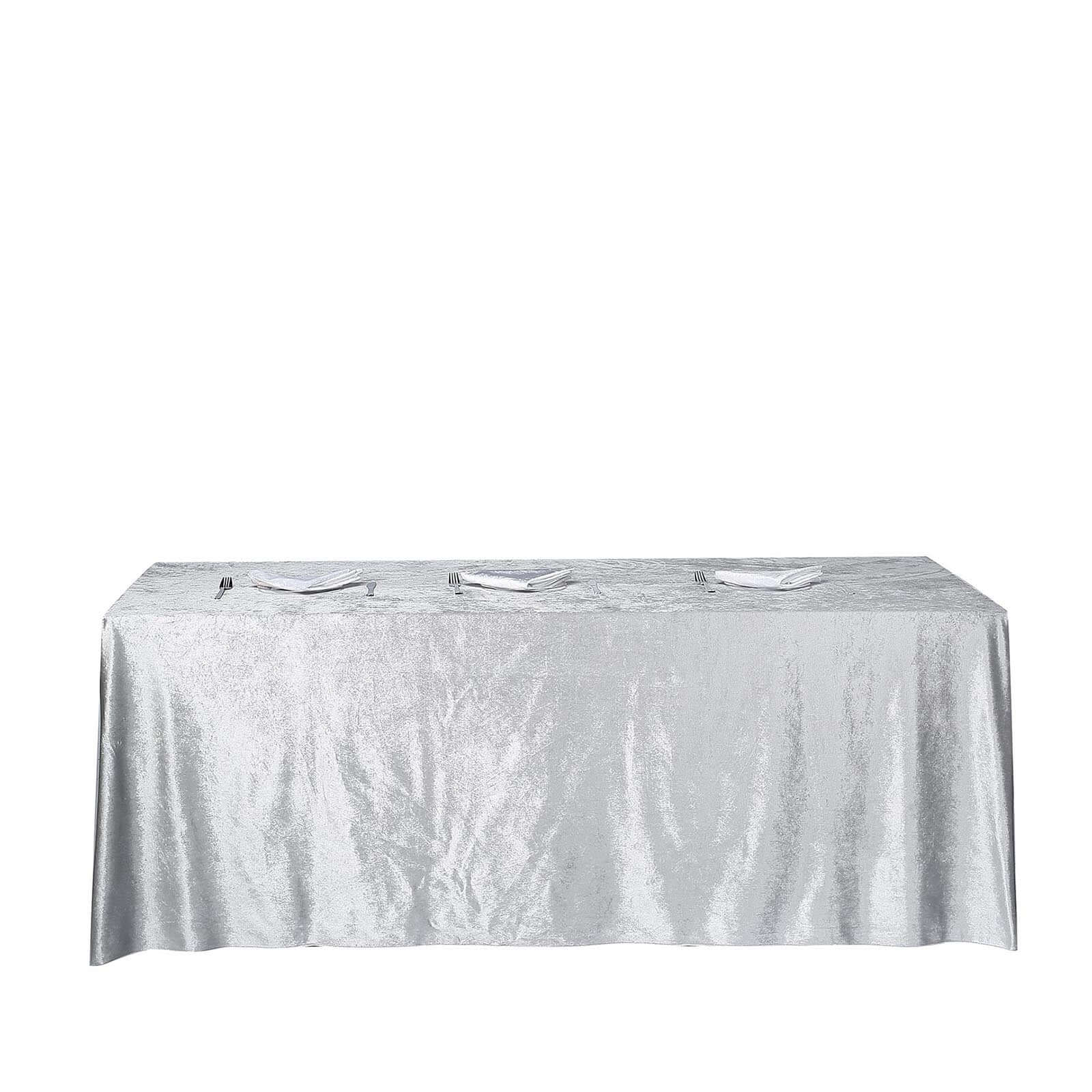 Premium Velvet 90x156 Rectangle Tablecloth Silver - Reusable Soft & Seamless Table Cover