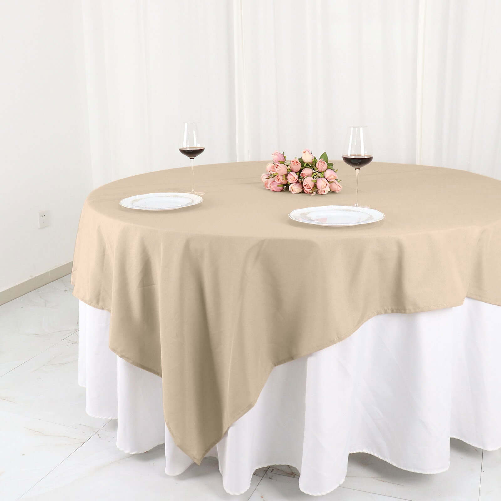 Polyester 90x90 Table Overlay Square Tablecloth Nude - Wrinkle-Resistant & Durable Table Cover