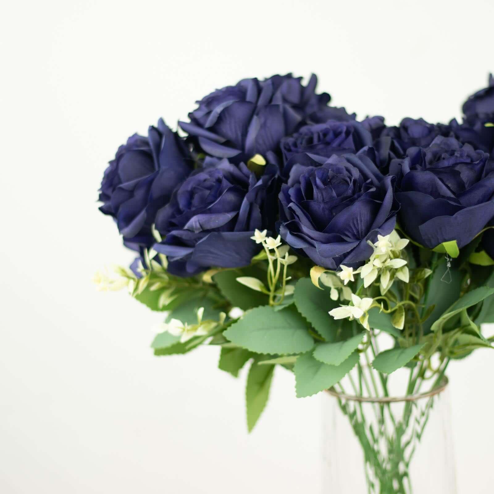 2 Bushes 18 Real Touch Navy Blue Artificial Rose Flower Bouquet, Silk Long Stem Flower Arrangements