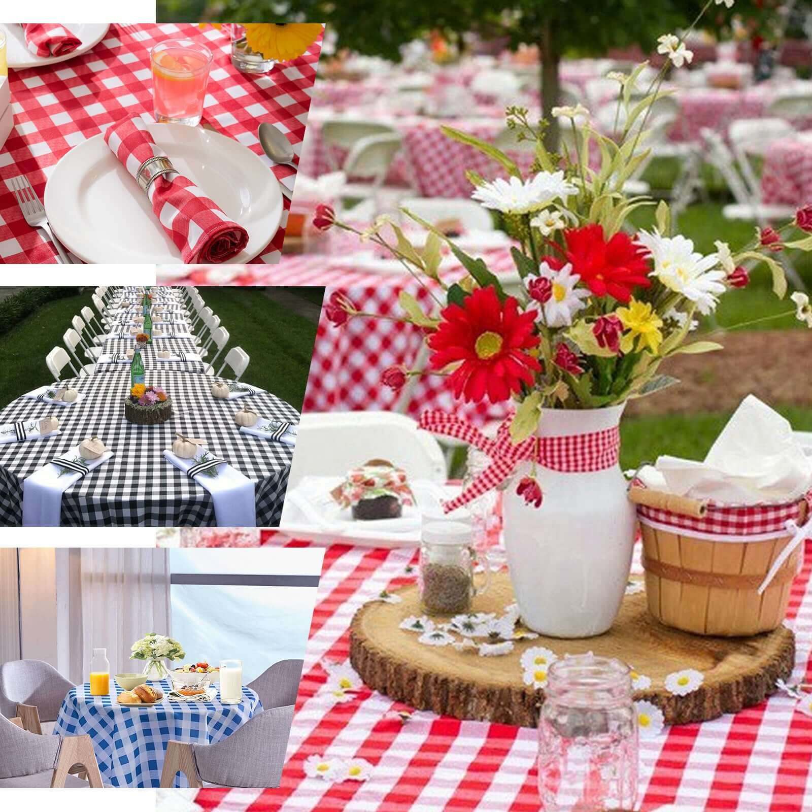 Polyester 108 Round Tablecloth White/Navy Blue - Checkered Buffalo Plaid Table Cover