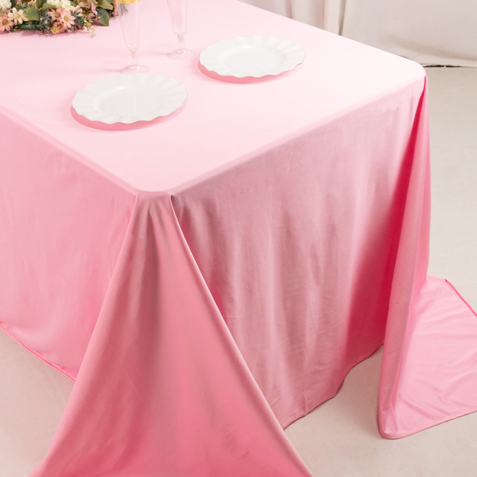 Premium Scuba Rectangular 90x132 Tablecloth Pink - Wrinkle Free, Stain Resistant & Seamless Table Cover