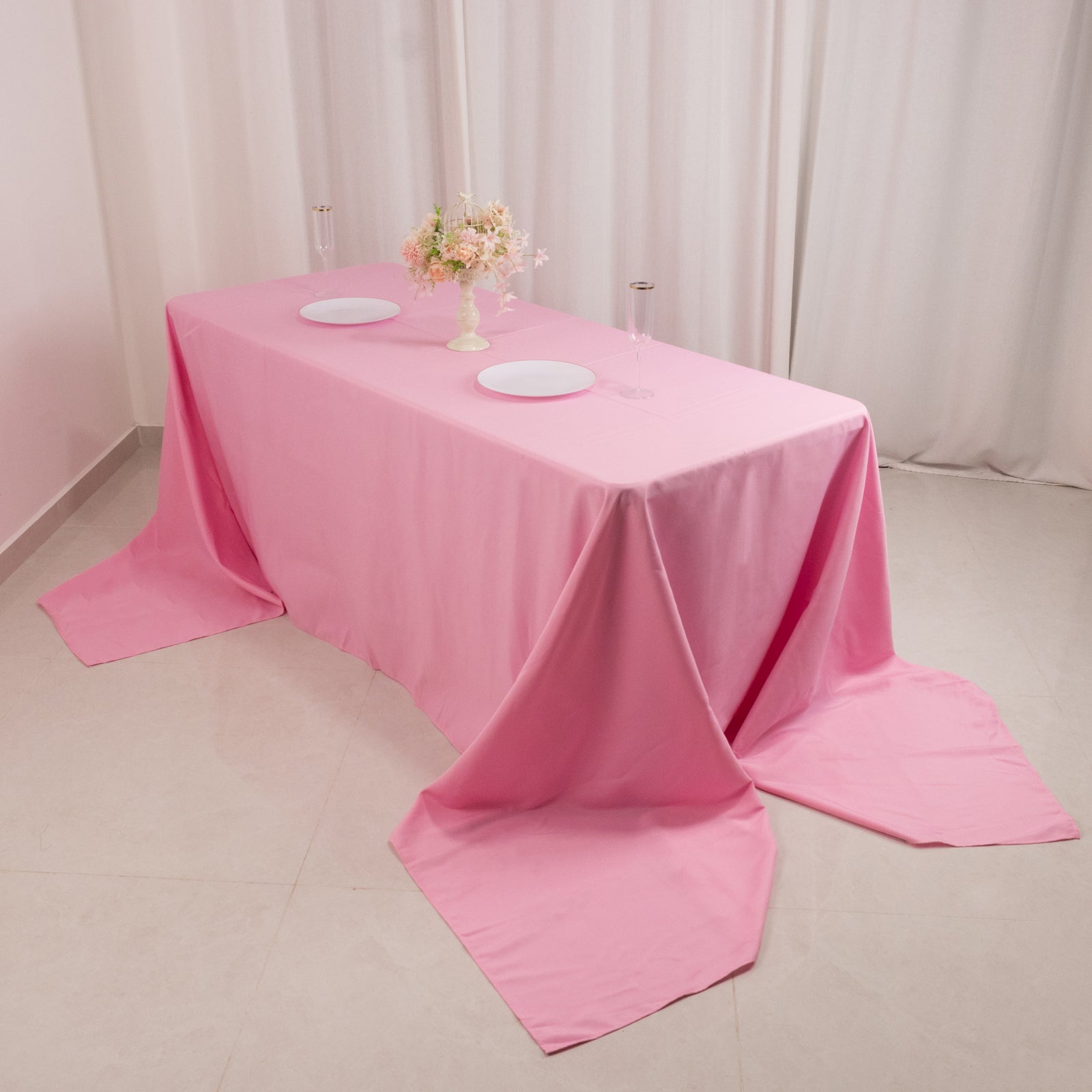 Premium Polyester 90x156 Rectangle Tablecloth Pink - Seamless 220GSM Stain-Resistant Table Cover