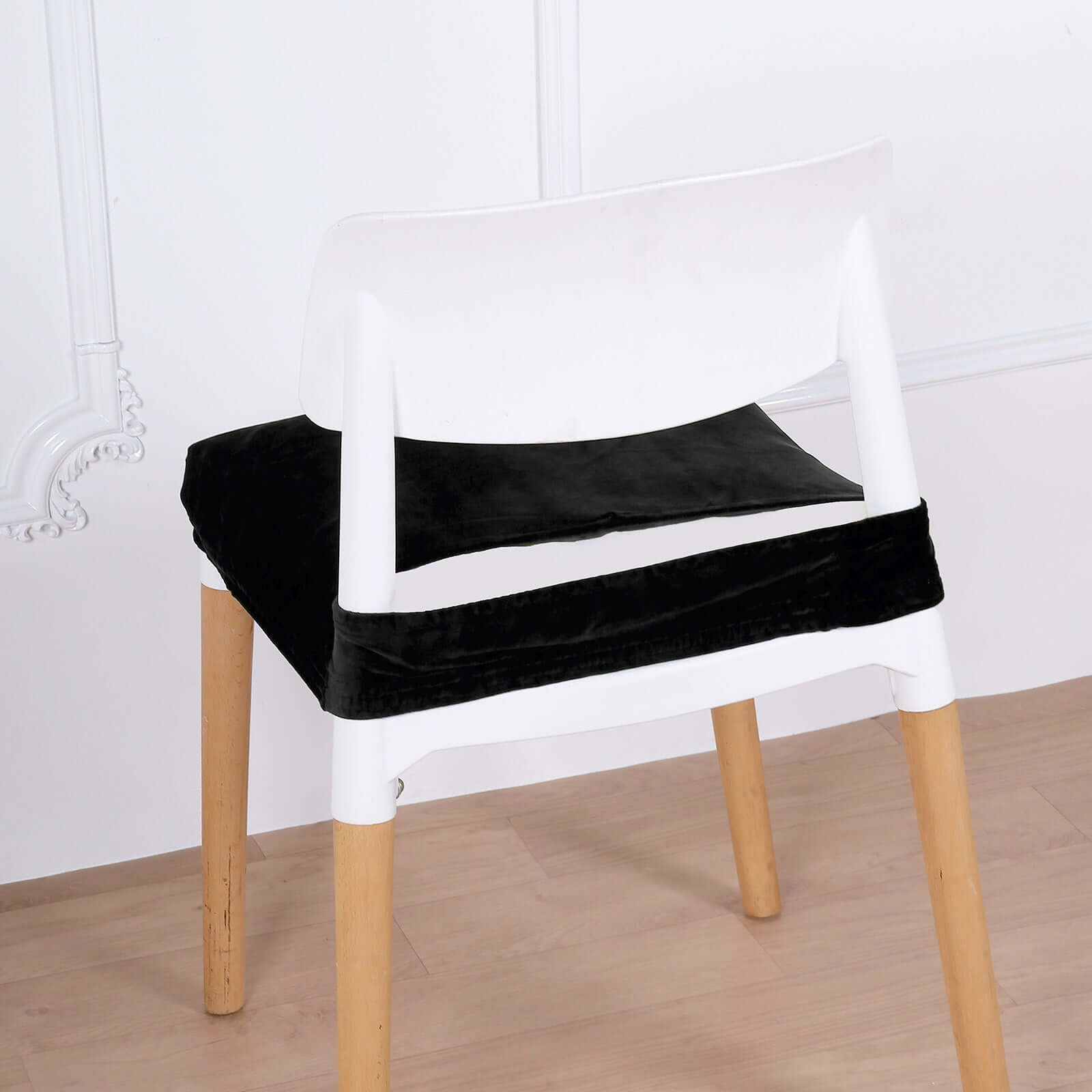 Velvet Chair Cushion Protector Stretch with Tie for Dining Chairs Black - Durable Cover for Formal Gatherings