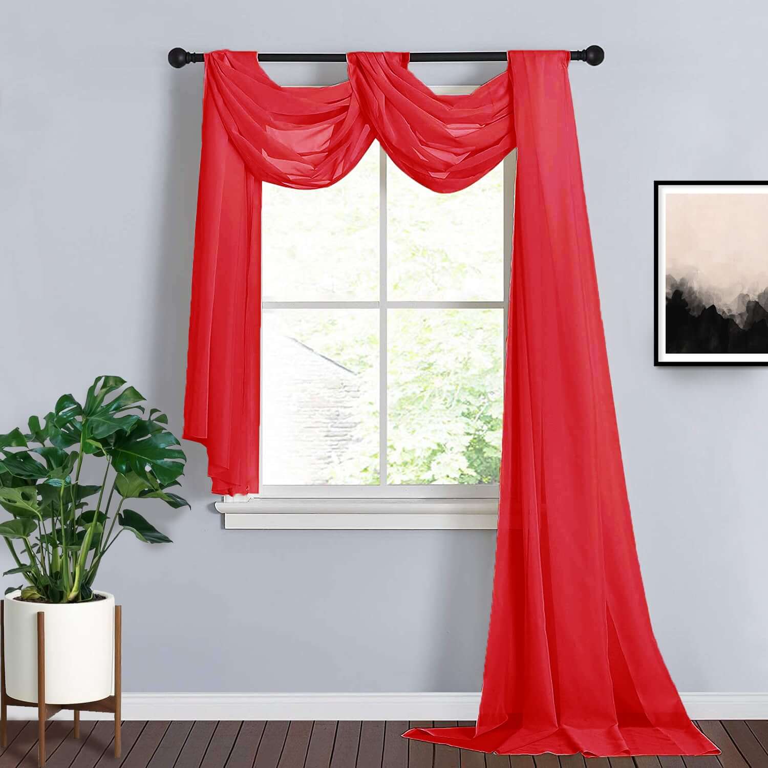 18ft Red Sheer Organza Wedding Arch Drapery Fabric, Window Scarf Valance