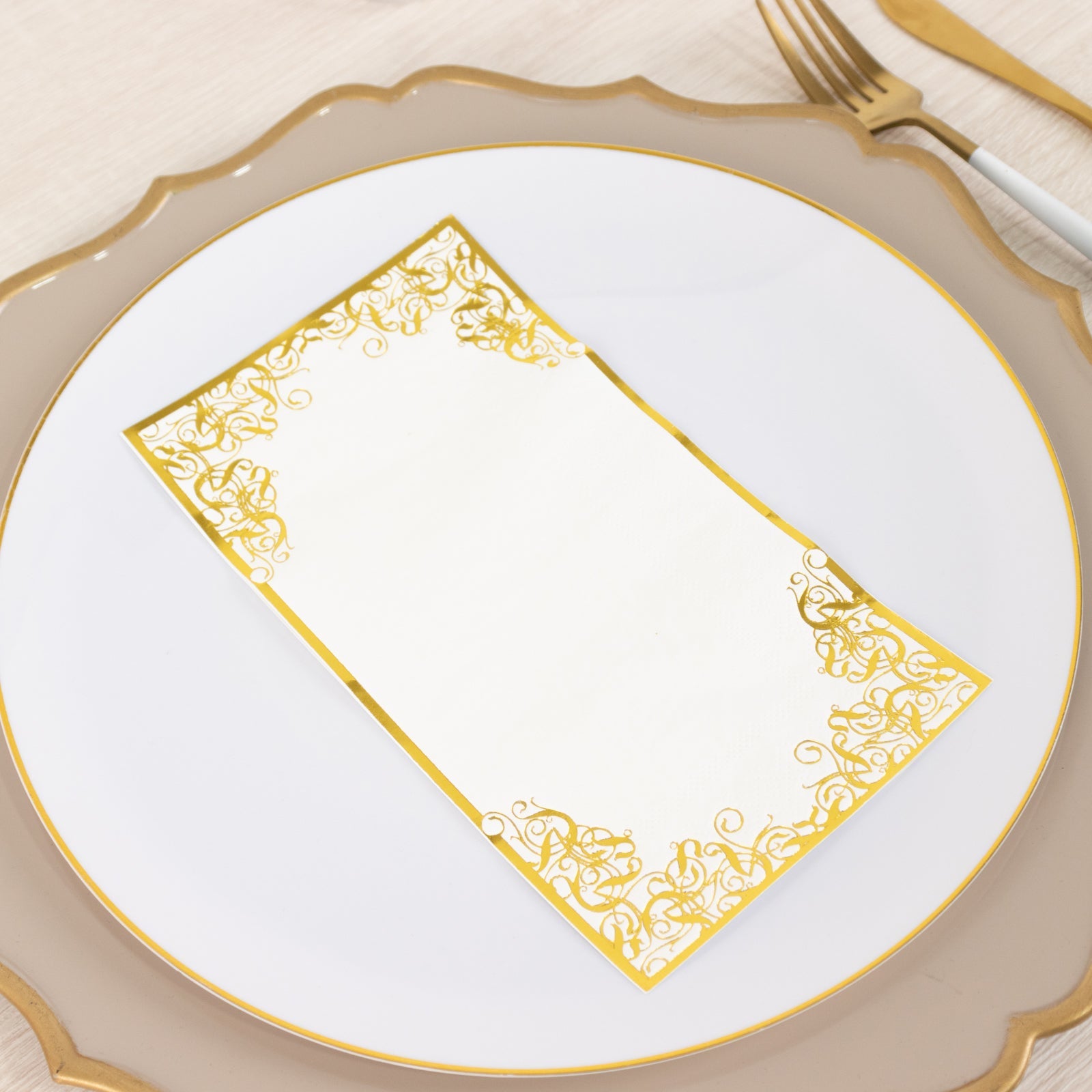 50-Pack Paper Dinner Napkins White with Gold Foil Lace Design 2 Ply - European Style Napkins for Parties 8x4