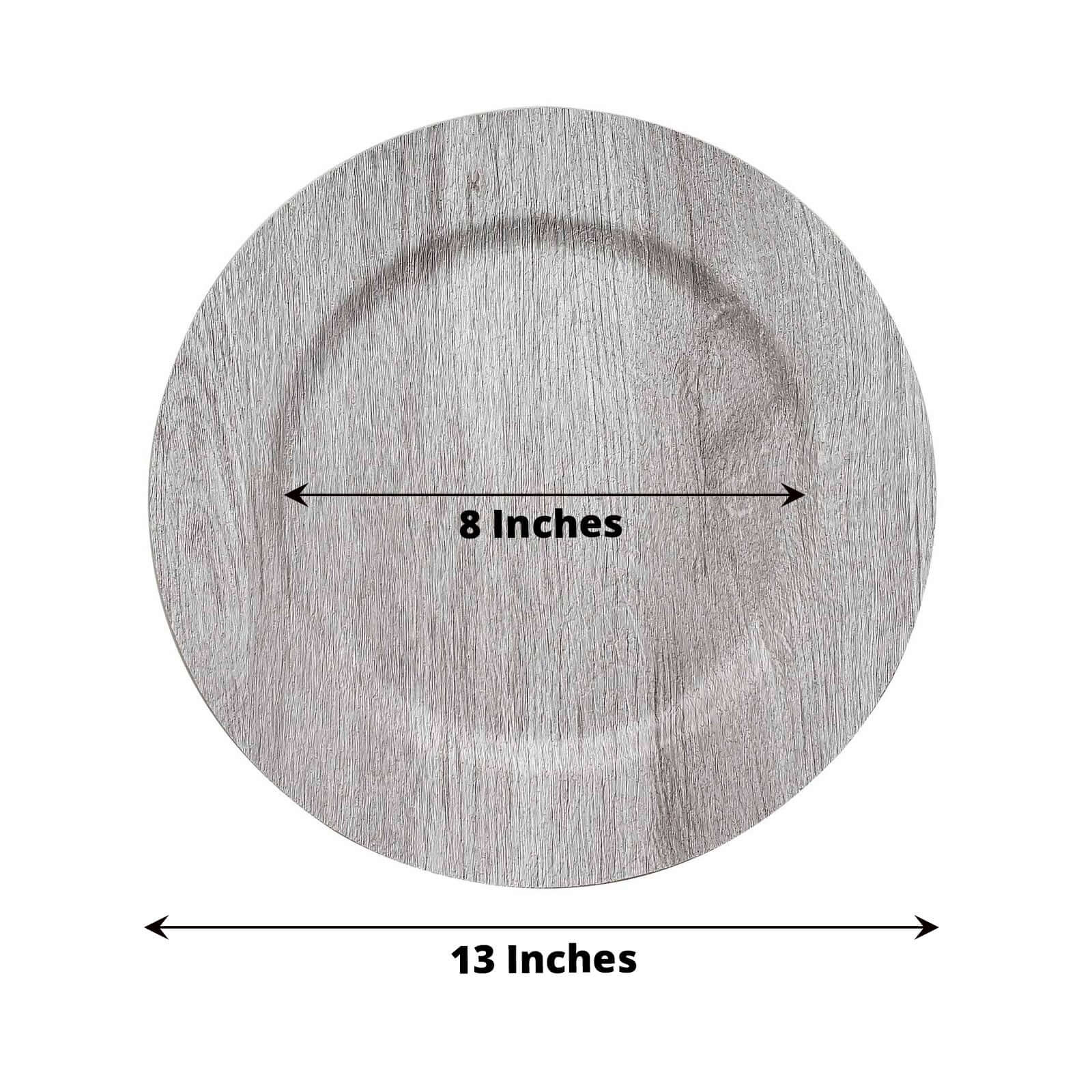 6-Pack Plastic Round Charger Plates 13 in Gray with Faux Wood Finish, Rustic Boho Chic Dinner Party Charger Tableware