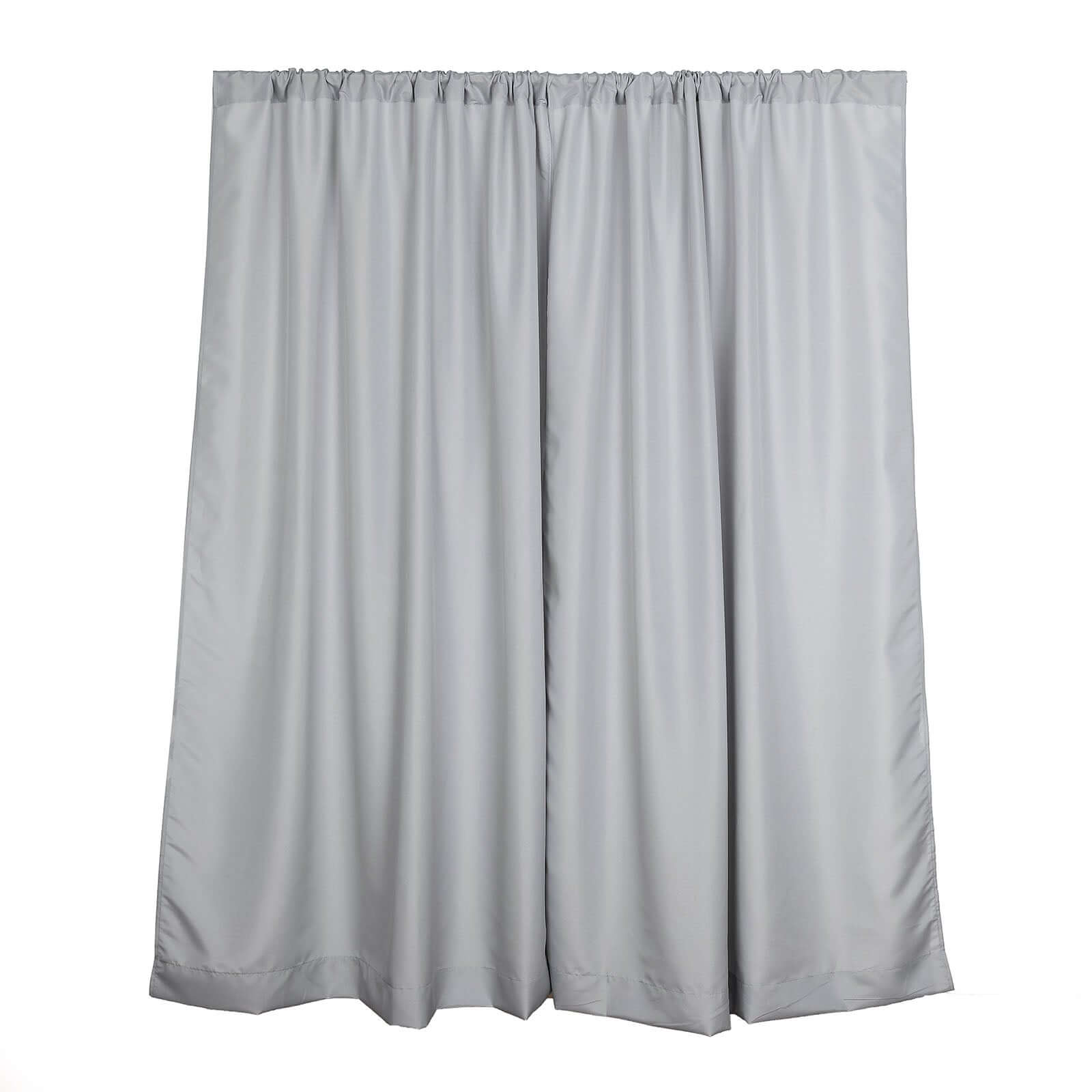 2 Pack Silver Polyester Event Curtain Drapes, 10ftx8ft Backdrop Event Panels With Rod Pockets 130 GSM