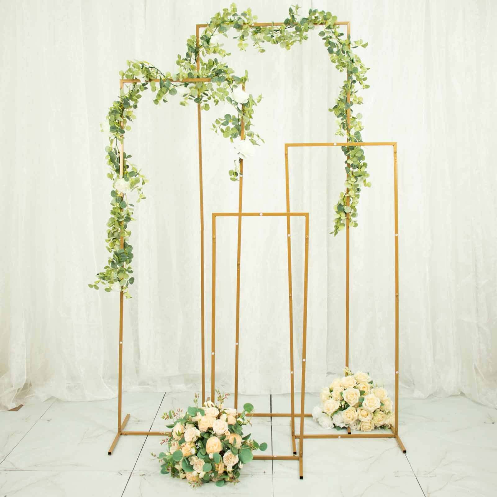 Set of 4 Gold Metal Frame Wedding Arch, Rectangular Backdrop Stand, Floral Display Frame - 3.5ft, 4.5ft, 5.5ft, 6.5ft