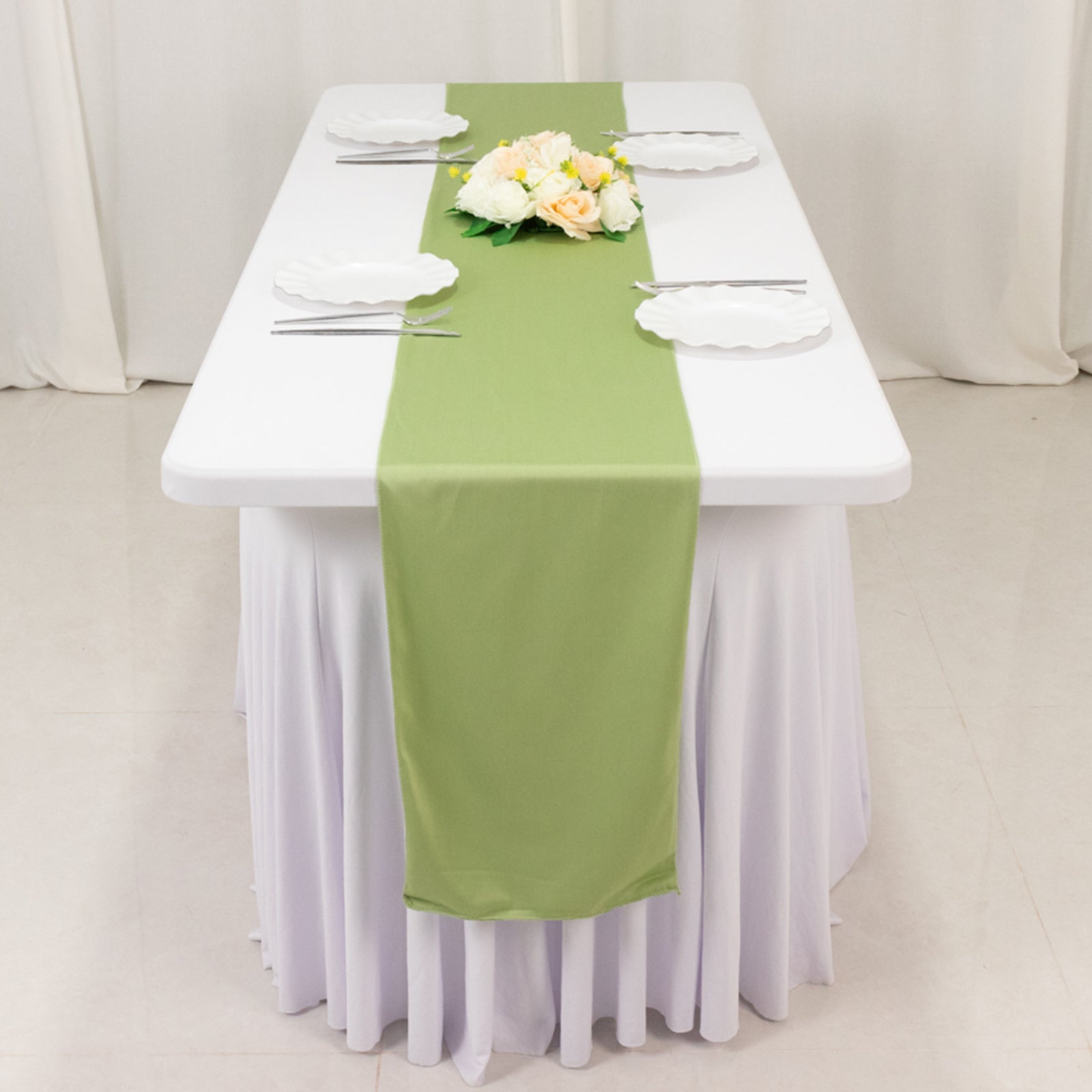 Premium Scuba Polyester 12x108 Table Runner Sage Green - Wrinkle-Free Table Linen