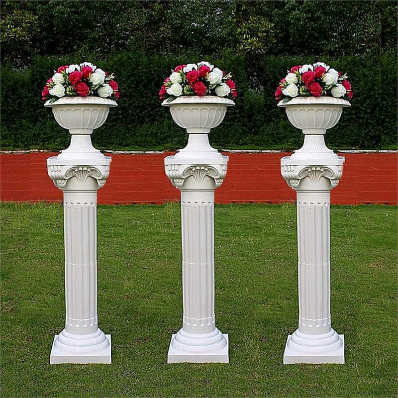 4 Pack 34 White Height Adjustable Empirical Roman Inspired Pedestal Column Plant Stand - PVC