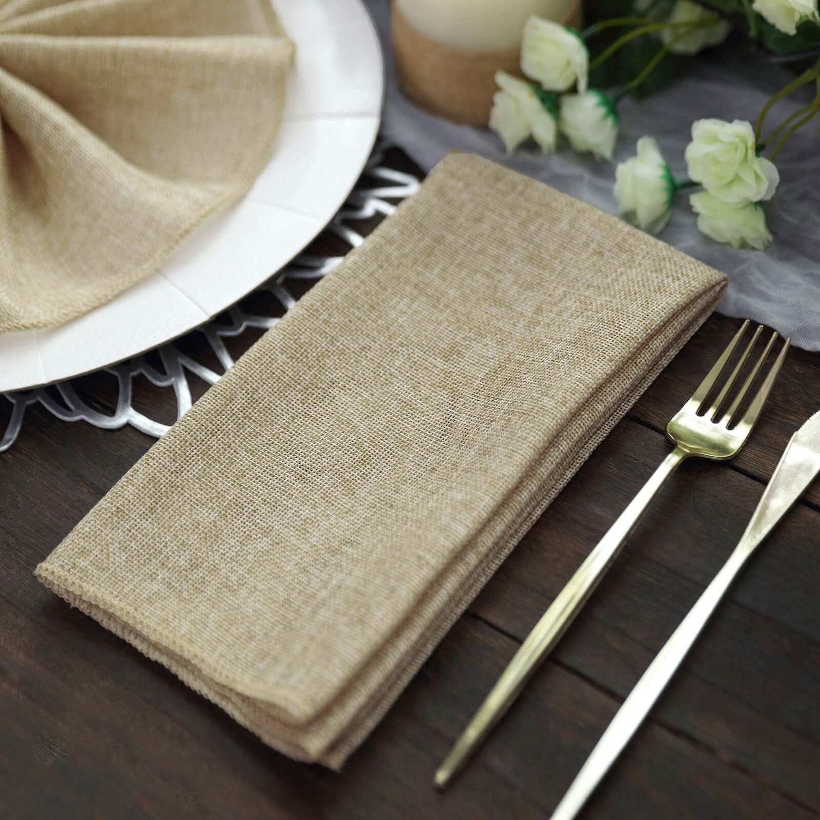 5 Pack Faux Jute 19x19 Napkins Natural - Authentic Burlap Look Cloth Napkins