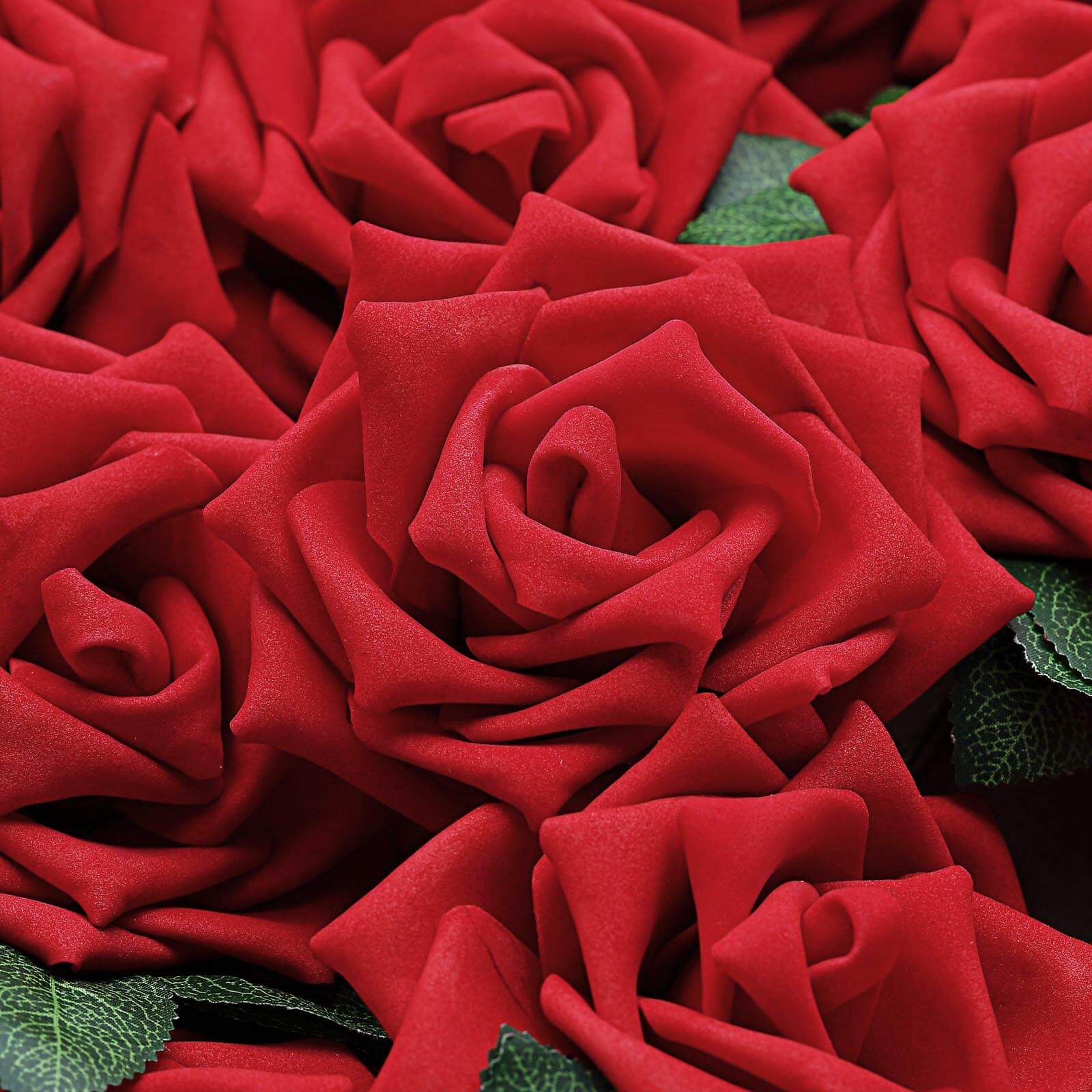 24 Roses 5 Red Artificial Foam Flowers With Stem Wire and Leaves