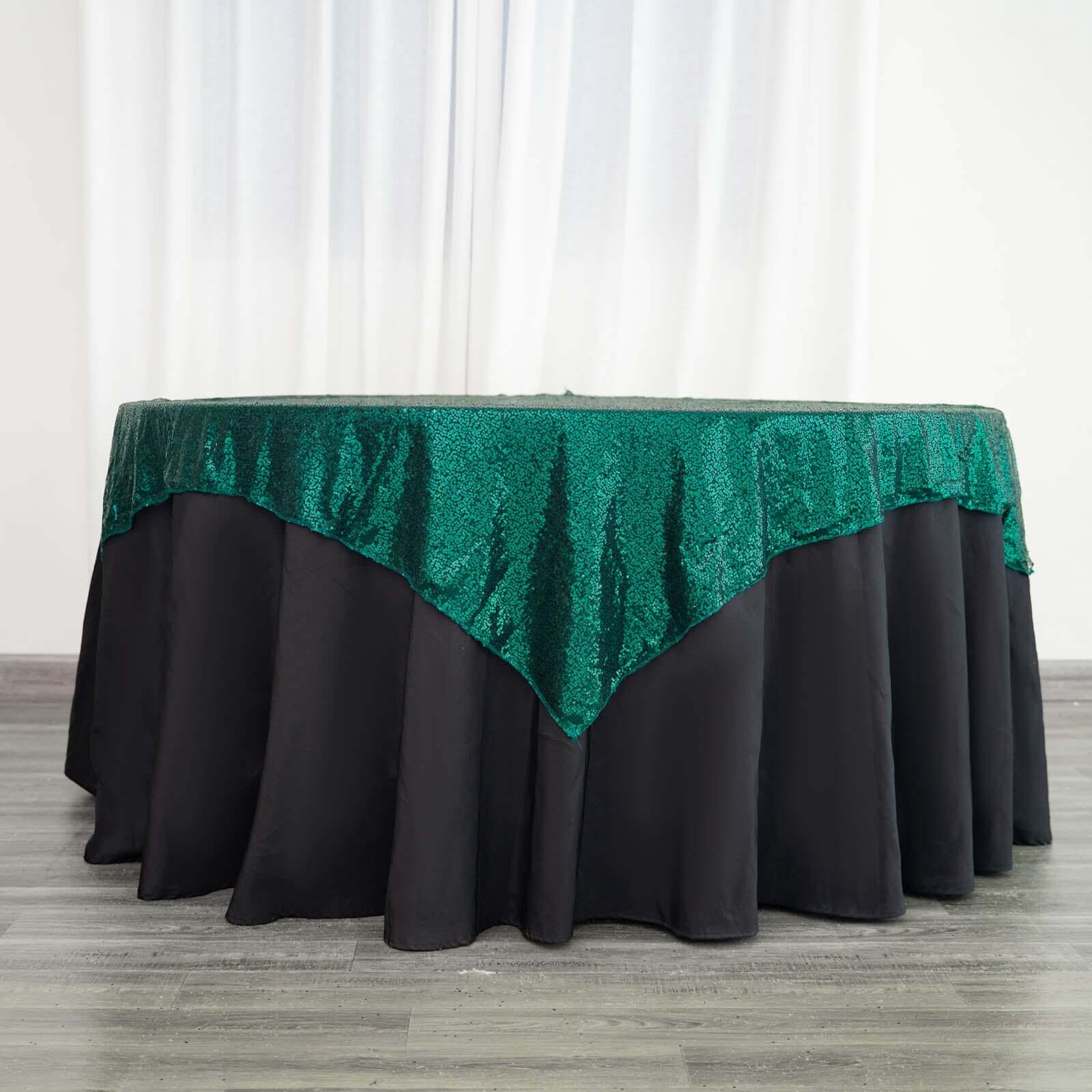 Sequin 60x60 Table Overlay Square Tablecloth Hunter Emerald Green - Luxe Wedding Table Topper