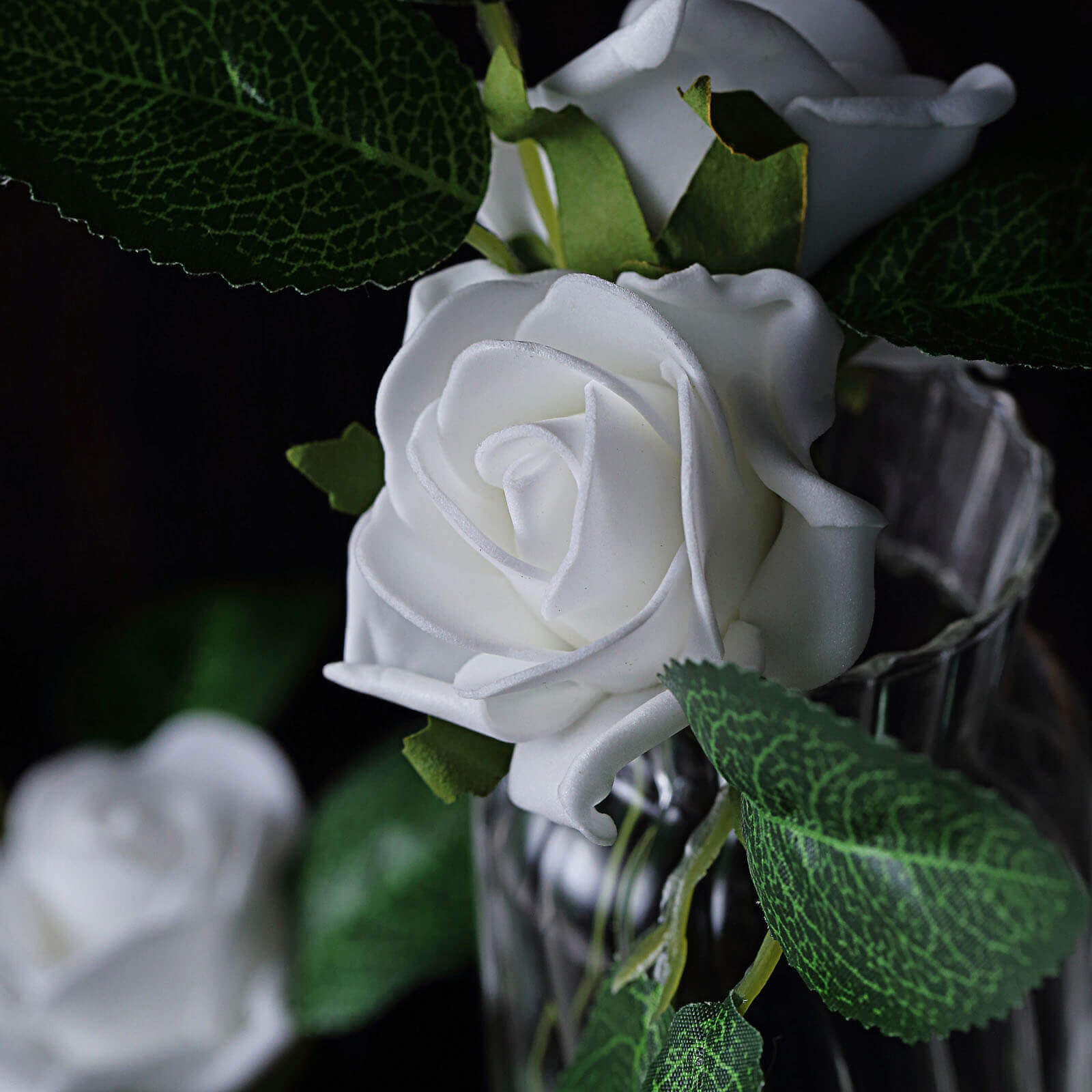 24 Roses 2 White Artificial Foam Flowers With Stem Wire and Leaves