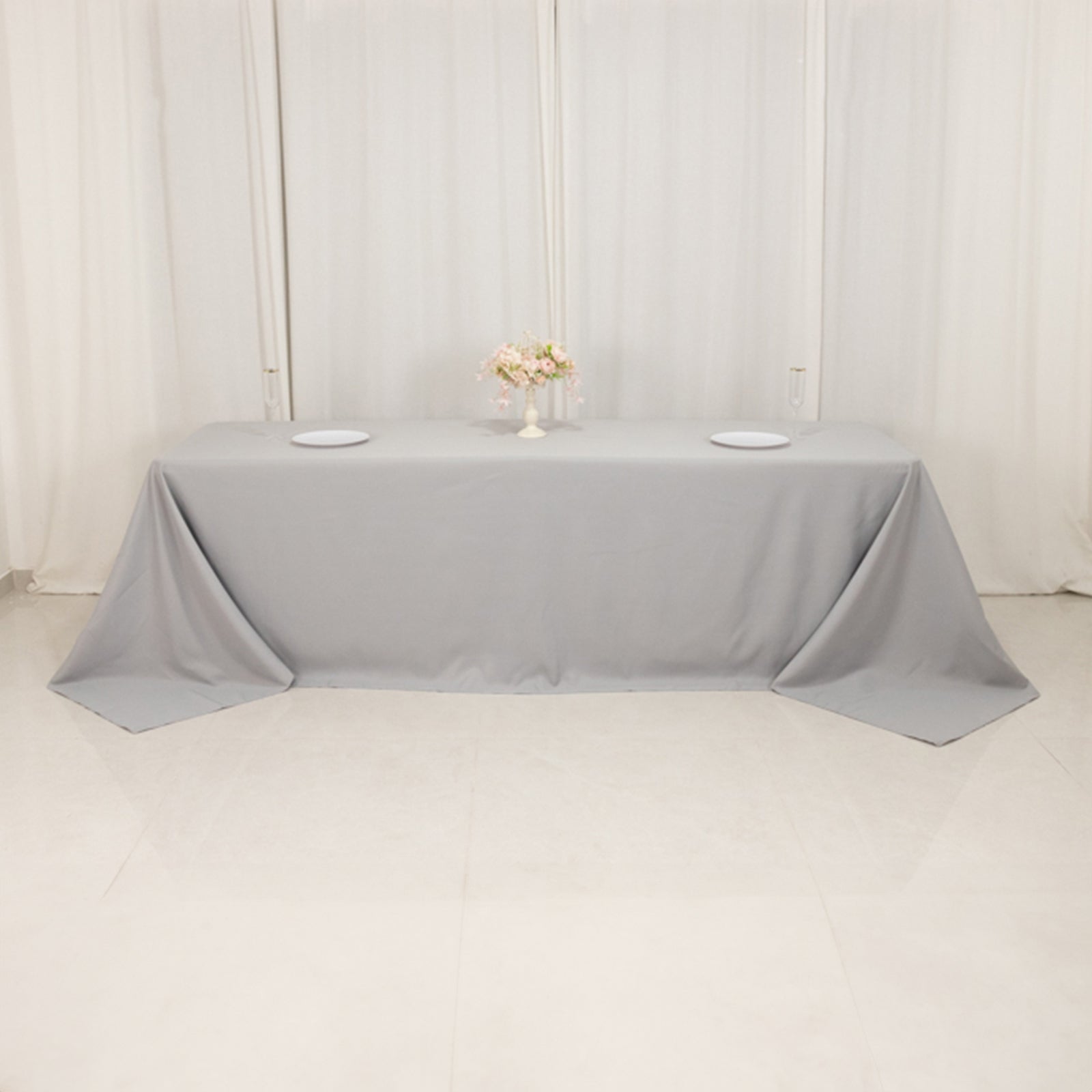 Premium Polyester 90x156 Rectangle Tablecloth Silver - Seamless 220GSM Stain-Resistant Table Cover