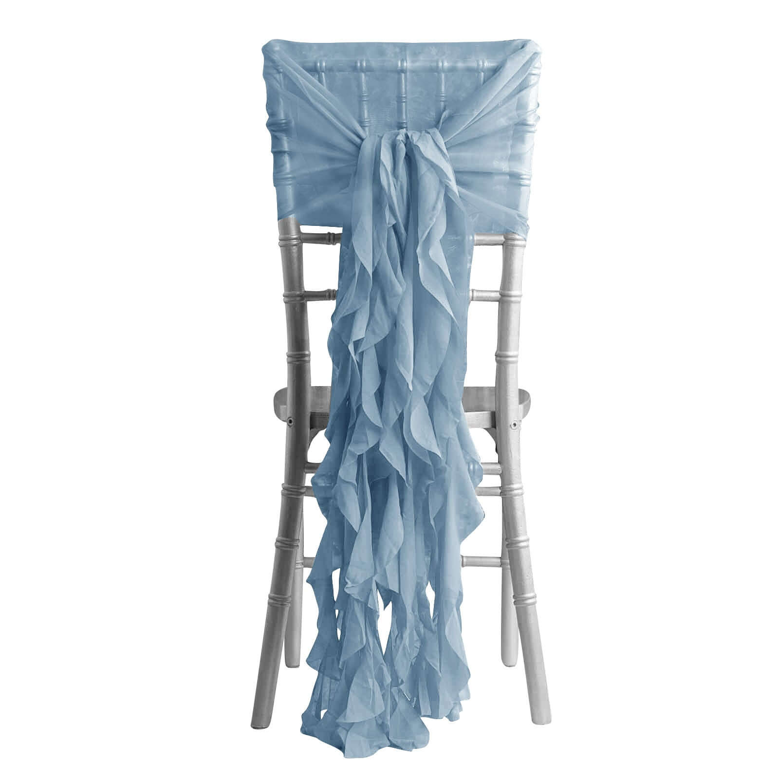 1 Set Chiffon Hoods Chair Sashes with Willow Ruffles Design Dusty Blue - Stylish Chair Bow Decor