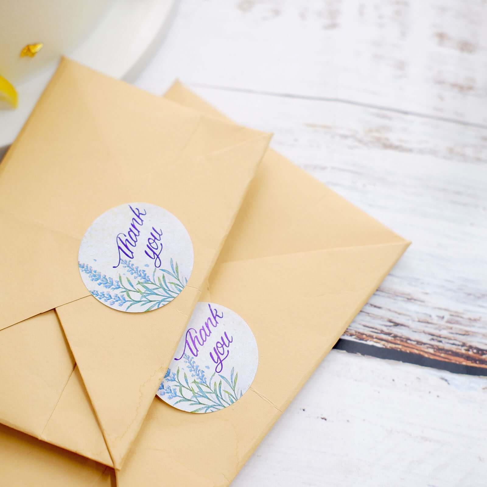 500Pcs 1.5 Thank You Purple Lavender Print Stickers Roll, Labels For DIY Envelope Seals - Round