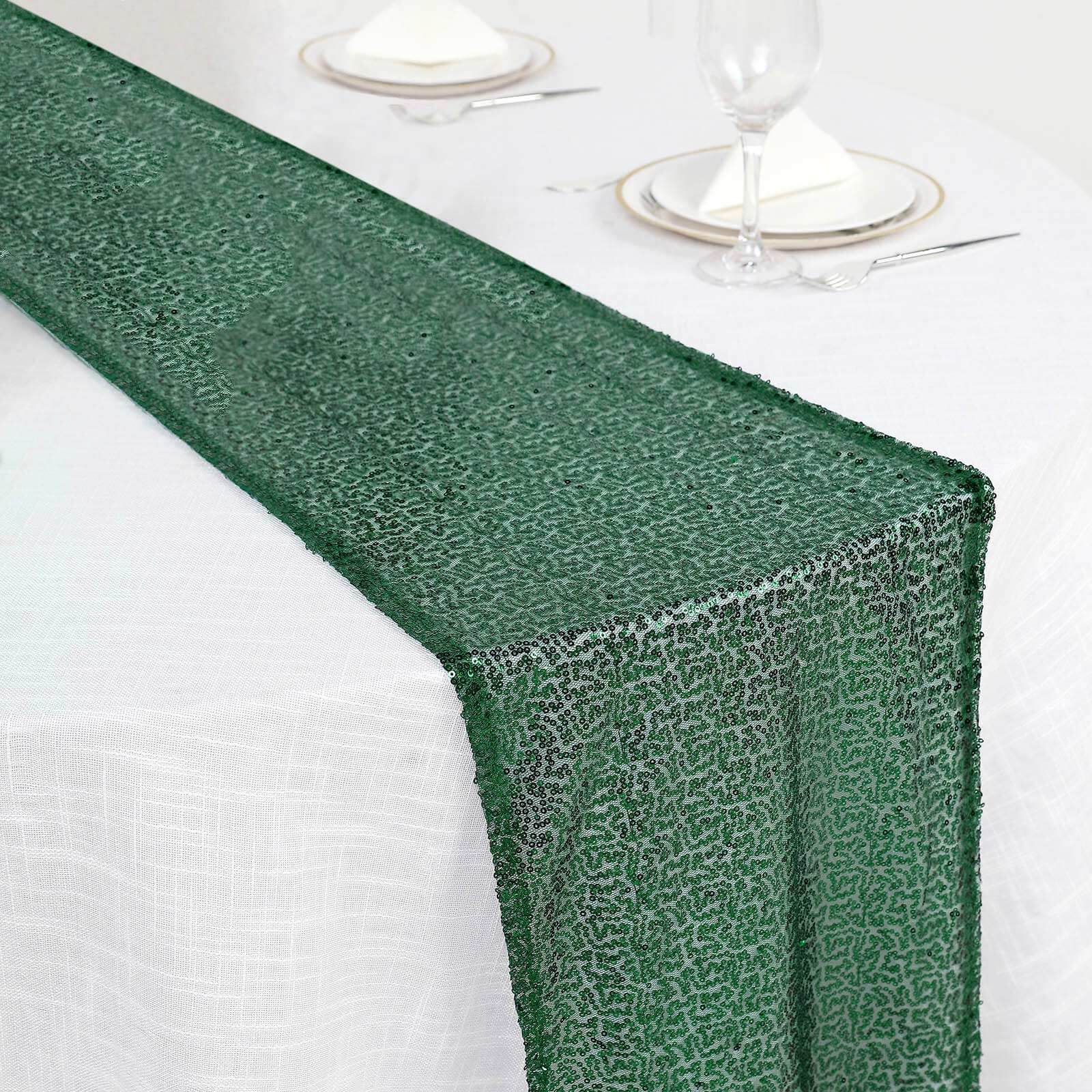 Sequin 12x108 Table Runner Hunter Emerald Green - Glittering Design