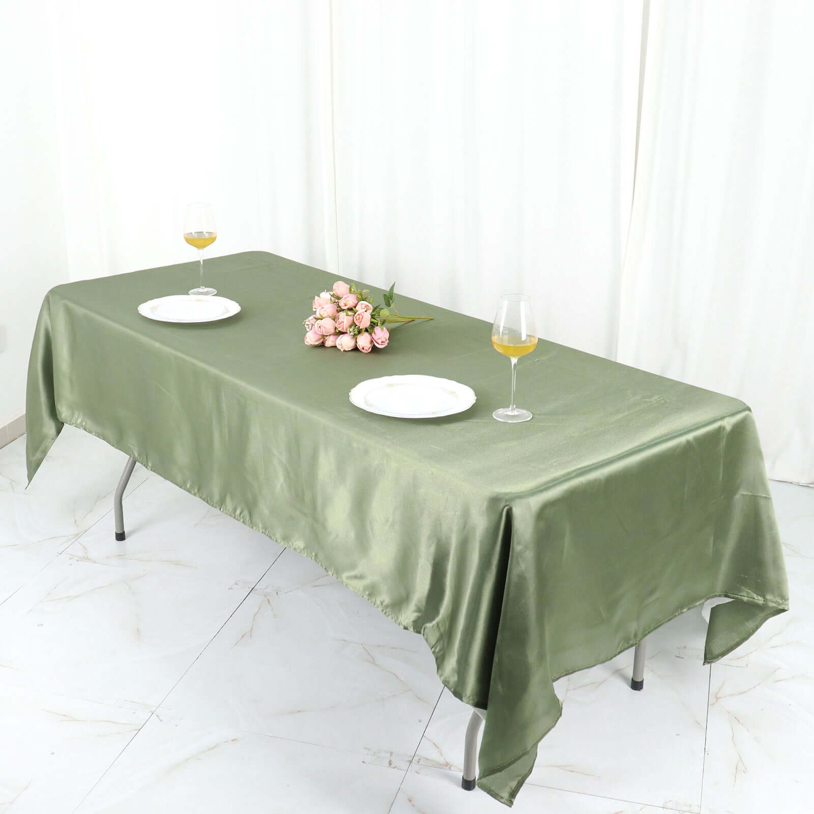 Satin Rectangular 60x102 Tablecloth Dusty Sage Green - Smooth and Lustrous Table Cover