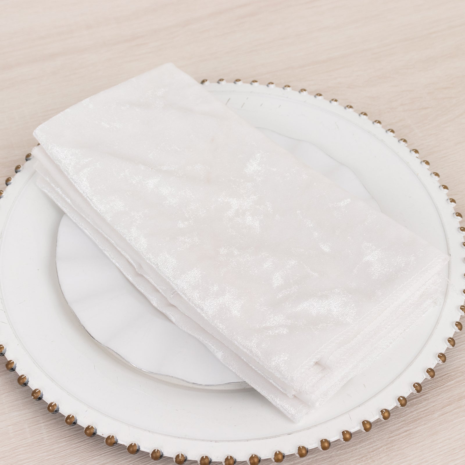 5 Pack Premium Crushed Velvet 20x20 Napkins White - Rich & Textured Finish Dinner Napkins for Classy Events