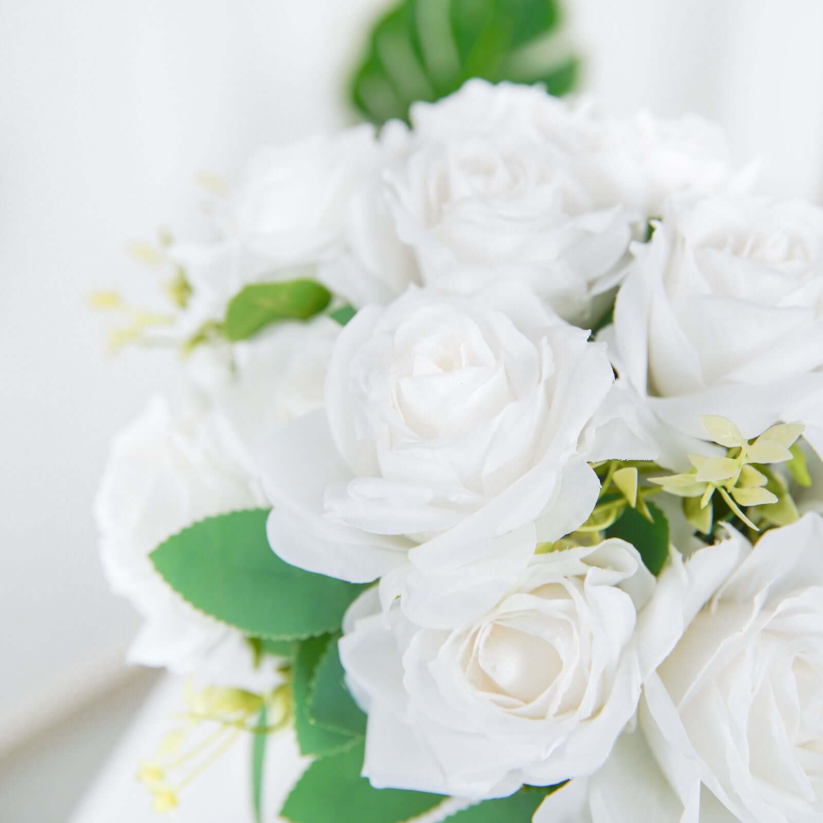 2 Bushes 18 Real Touch White Artificial Rose Flower Bouquet, Silk Long Stem Flower Arrangements