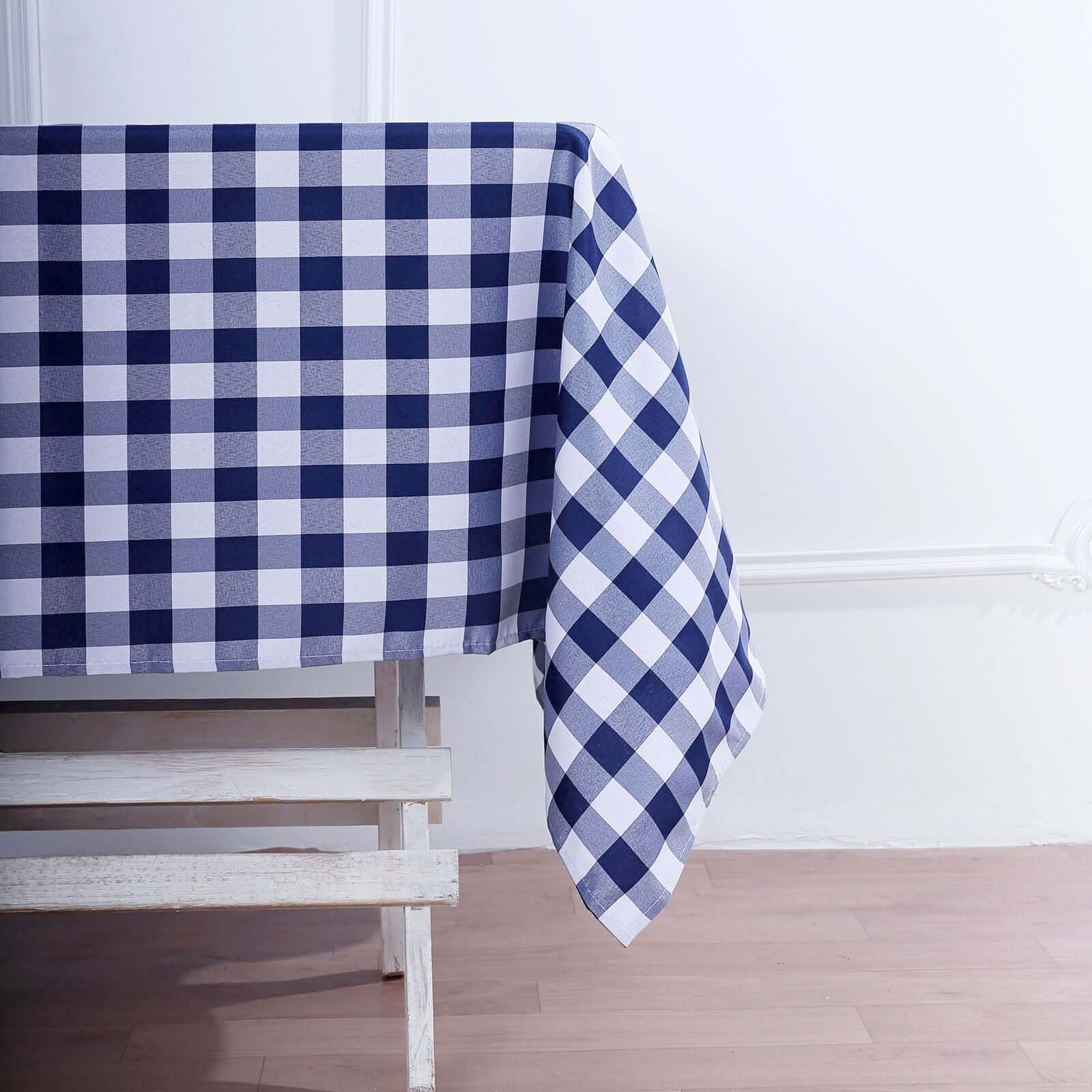 Polyester 54x54 Square Tablecloth White/Navy Blue - Checkered Buffalo Plaid Design for Casual Table Settings