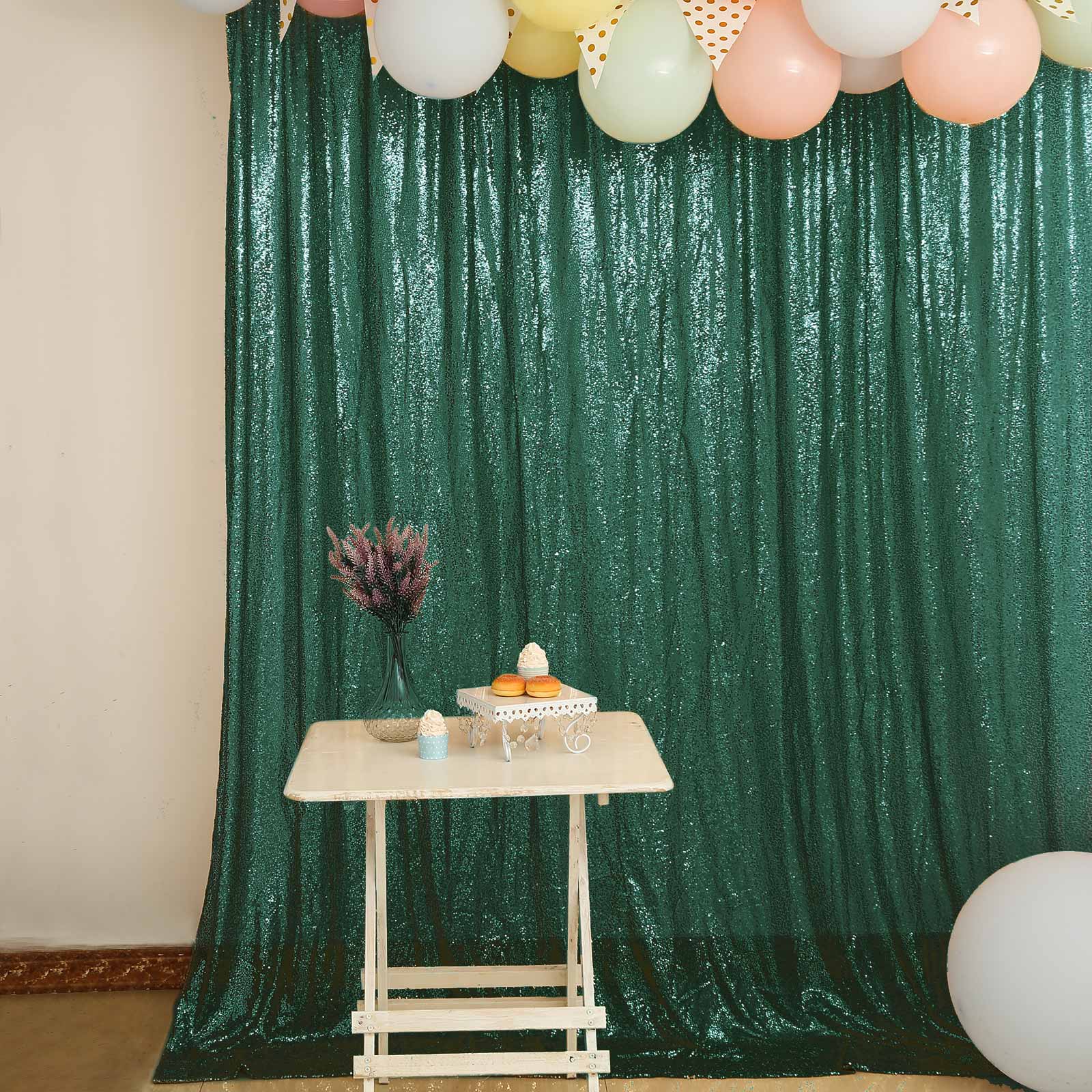 8ftx8ft Hunter Emerald Green Sequin Event Curtain Drapes, Backdrop Event Panel