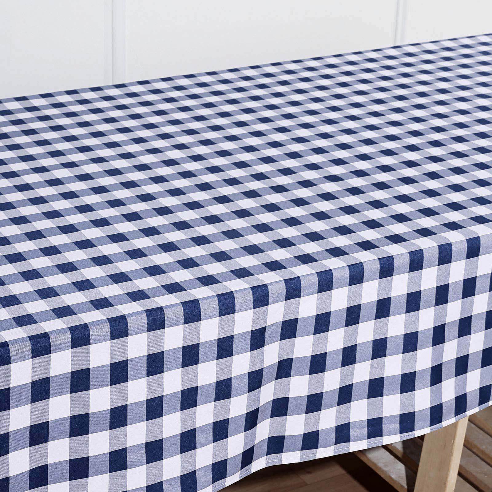 Polyester 60x126 Rectangle Tablecloth White/Navy Blue - Buffalo Plaid Checkered Table Cover