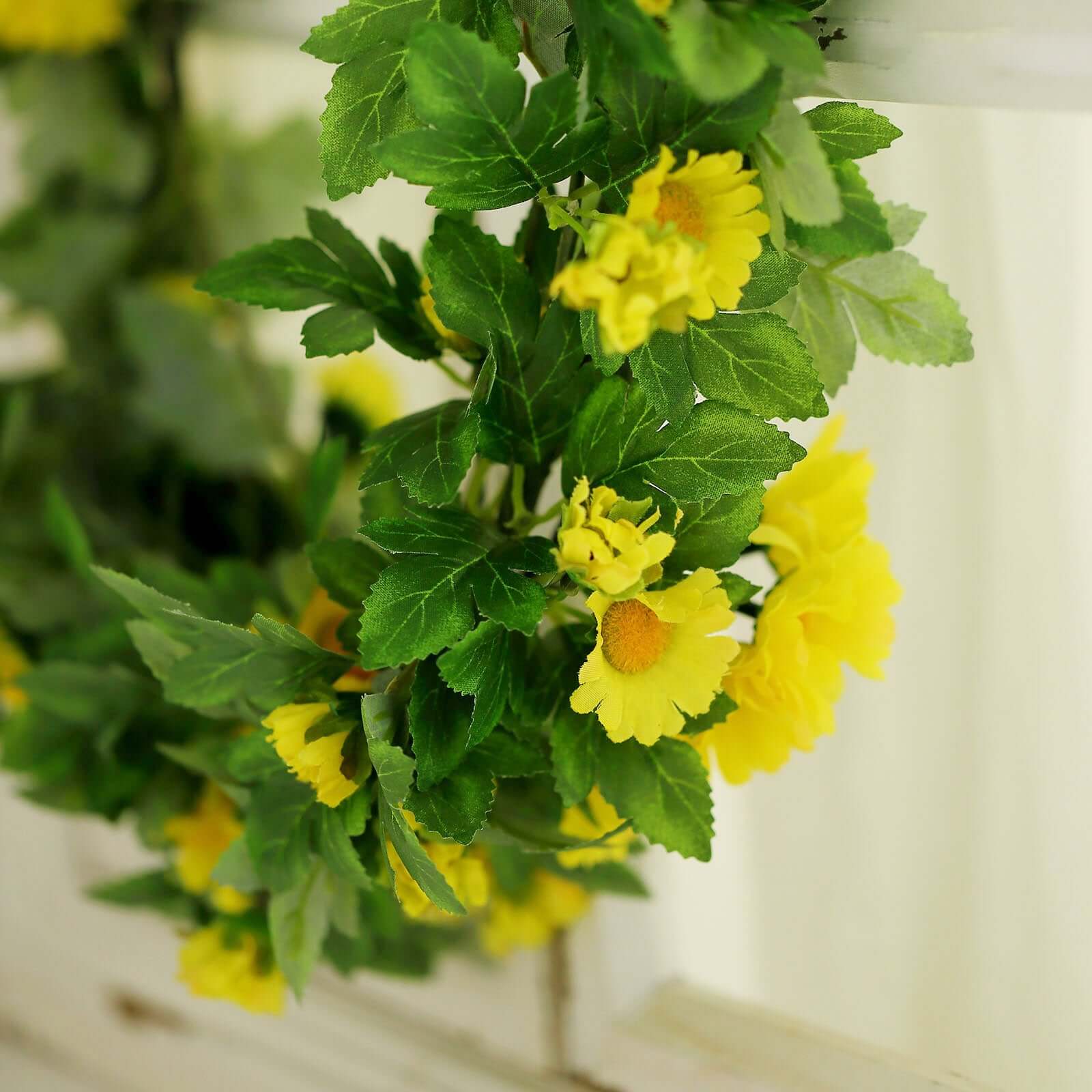 5.5ft Yellow Artificial Daisy Magnolia Leaf Flower Garland Faux Vine