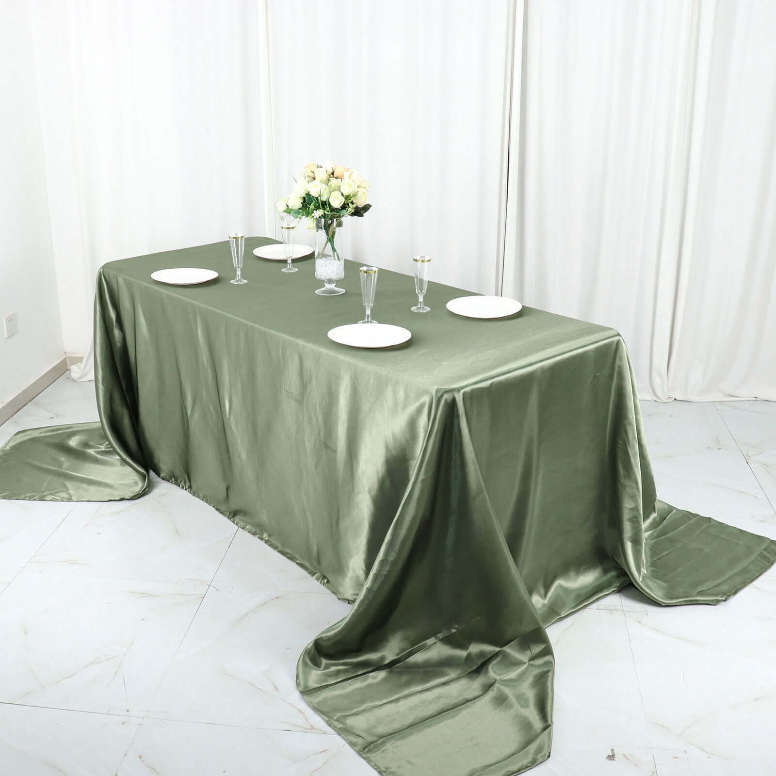 Satin Rectangular 90x156 Tablecloth Dusty Sage Green - Seamless Table Cover