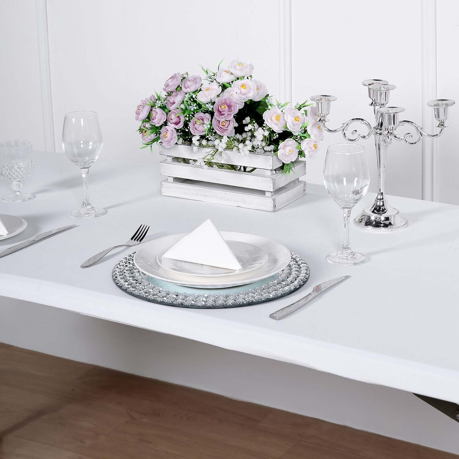 Stretch Spandex 72x30 Rectangle Tablecloth Top Cover White - Sleek & Durable Fitted Table Topper Cap