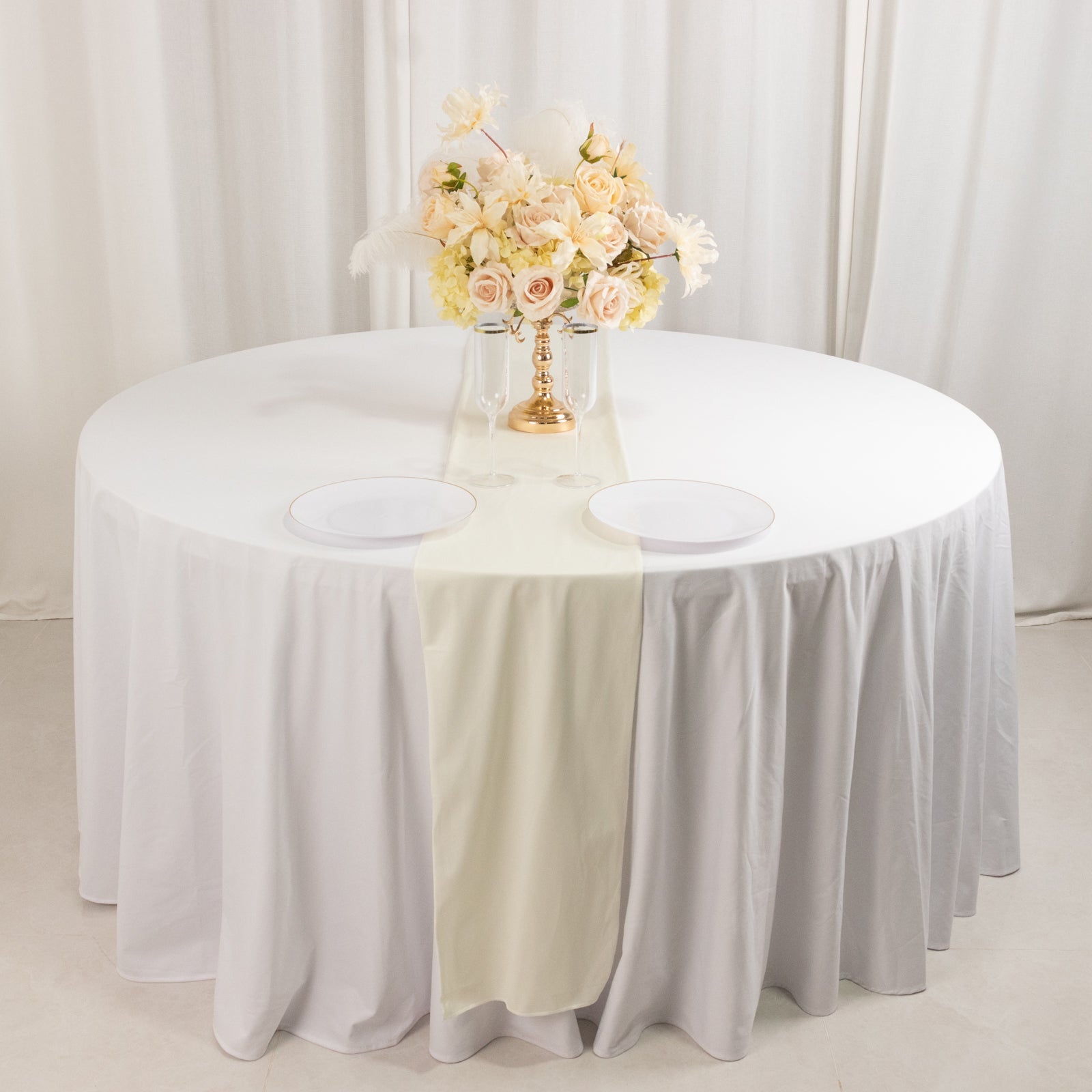 Premium Scuba Polyester 12x108 Table Runner Ivory - Wrinkle-Free Table Linen