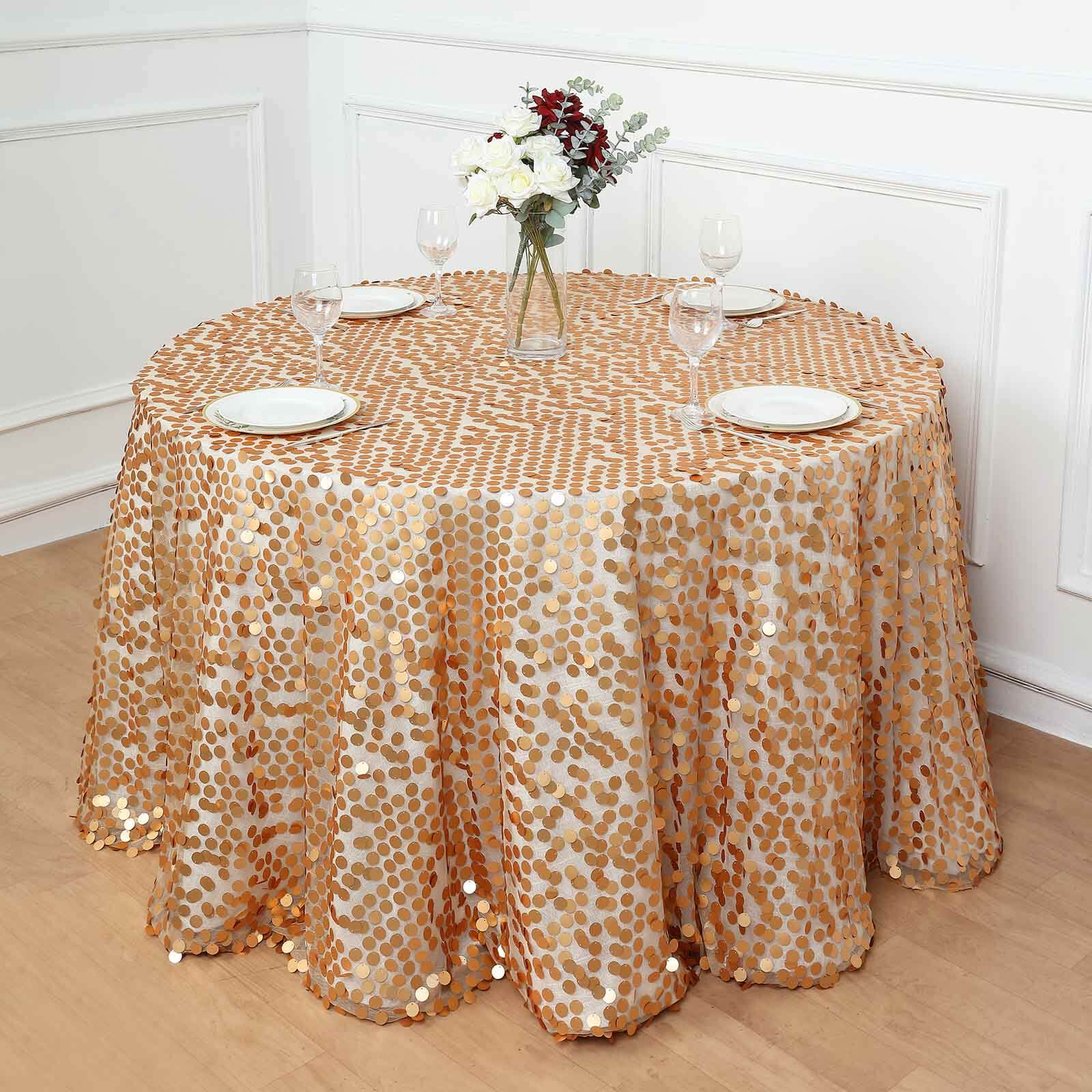 Sequin 120 Round Tablecloth Matte Champagne - Seamless Big Payette Table Cover