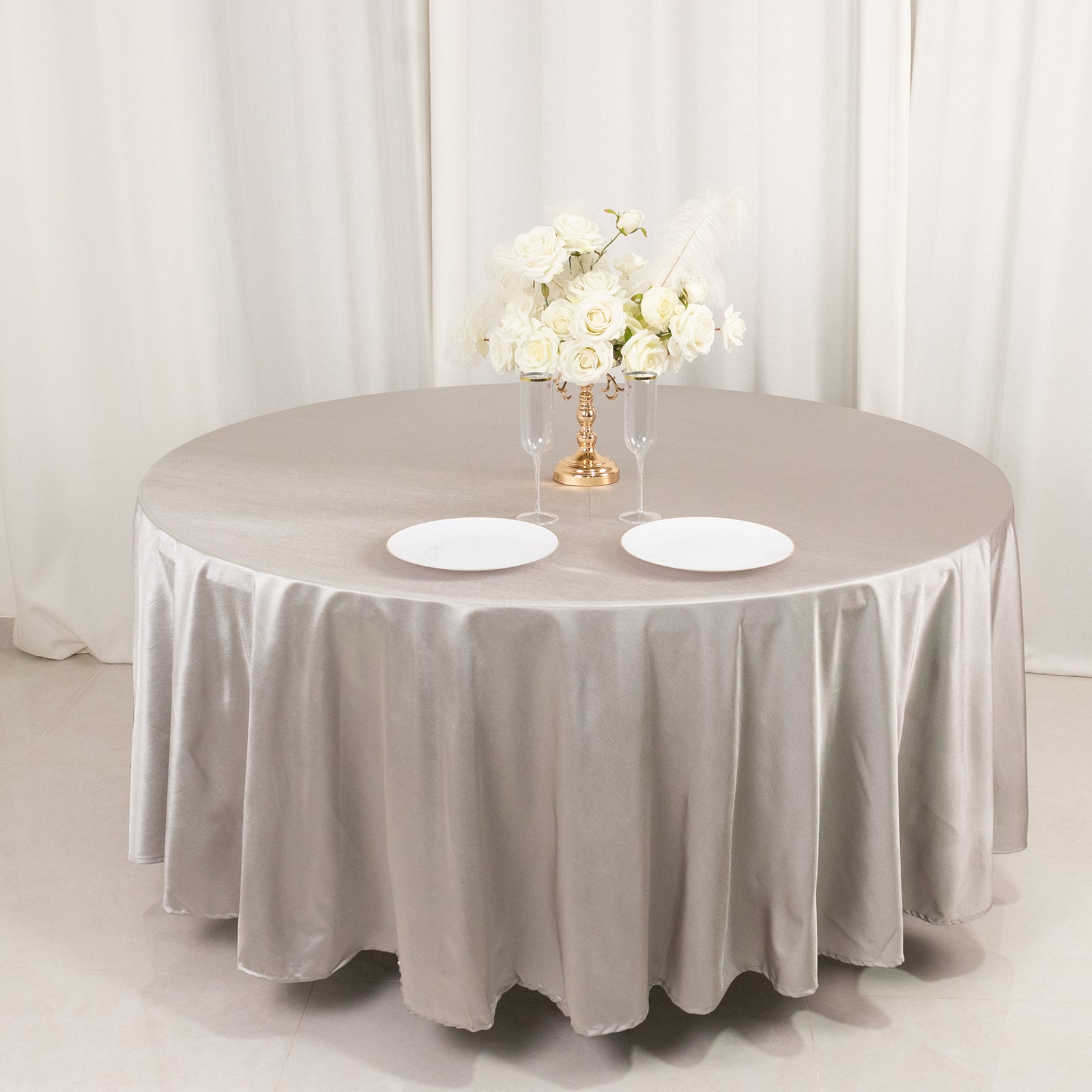 Premium Scuba Round 108 Tablecloth Shimmering Silver - Wrinkle Free & Stain Resistant Table Cover