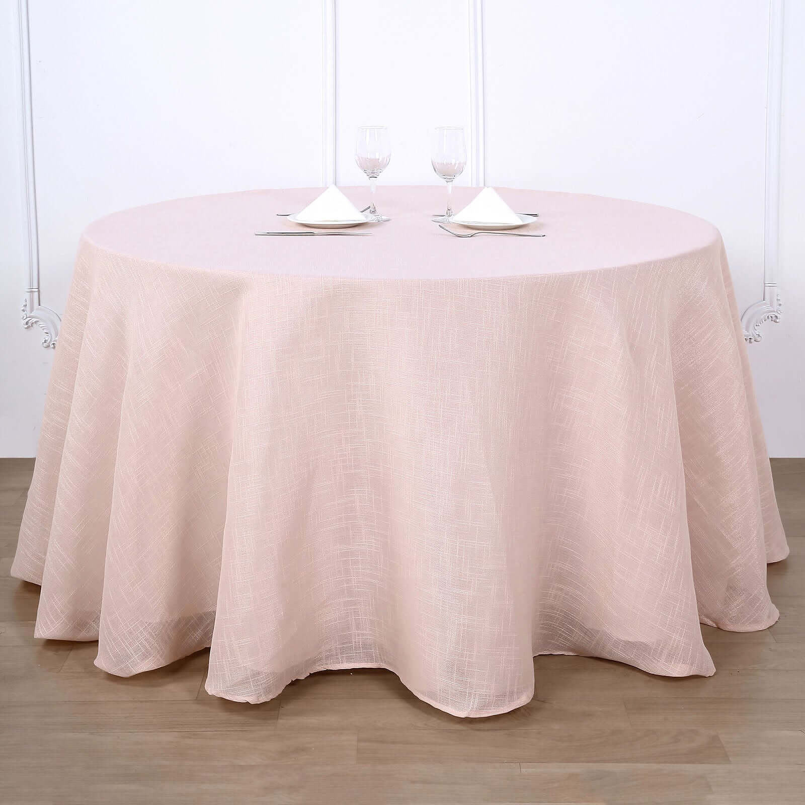 Faux Linen 108 Round Tablecloth Blush - Slubby Textured & Wrinkle Resistant Table Cover