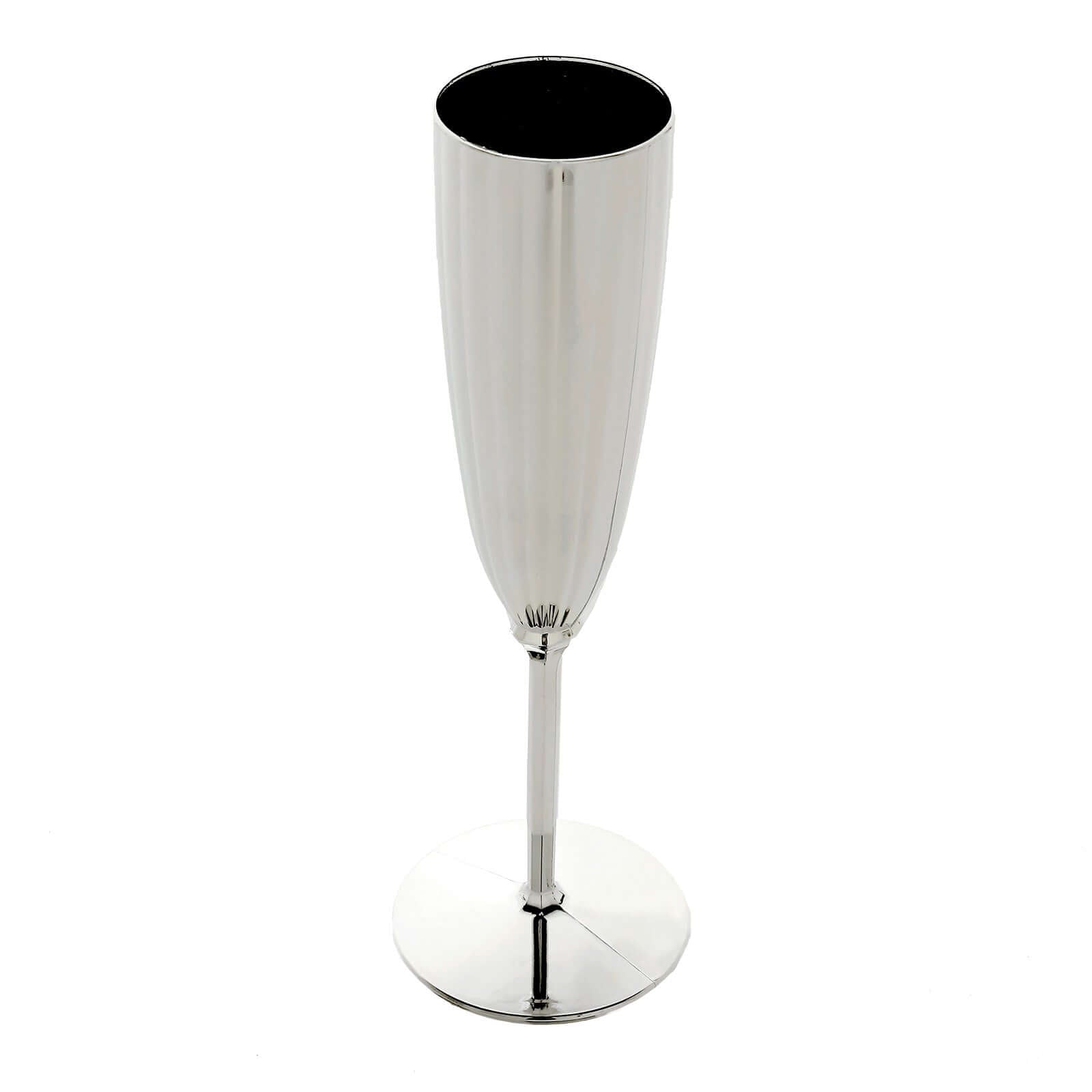 6-Pack Plastic Champagne Flutes in Silver - Classy Disposable Champagne Glasses for Toasting & Cocktail Parties 5oz