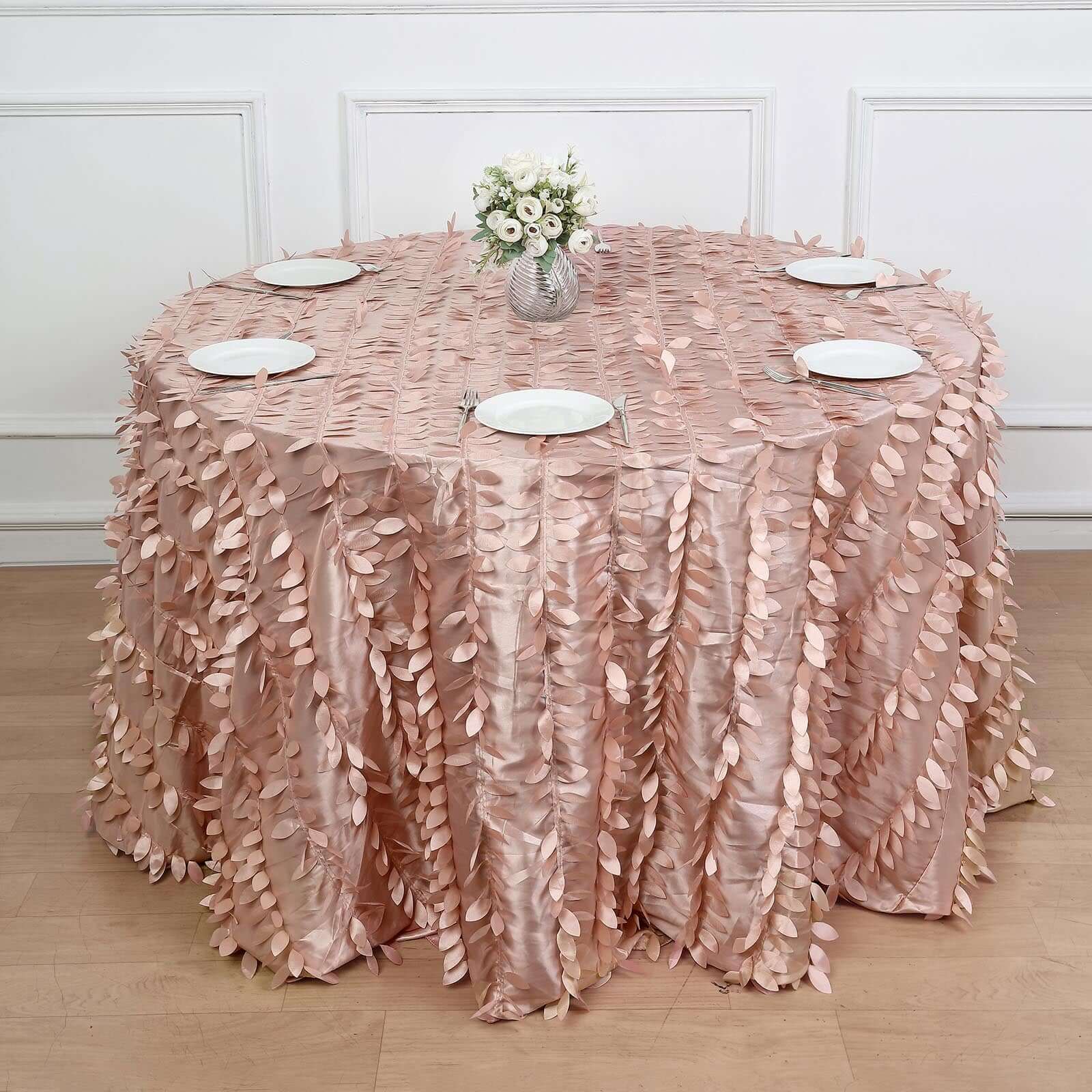 Taffeta 120 Round Tablecloth Dusty Rose | 3D Leaf Petal Design Seamless Table Cover