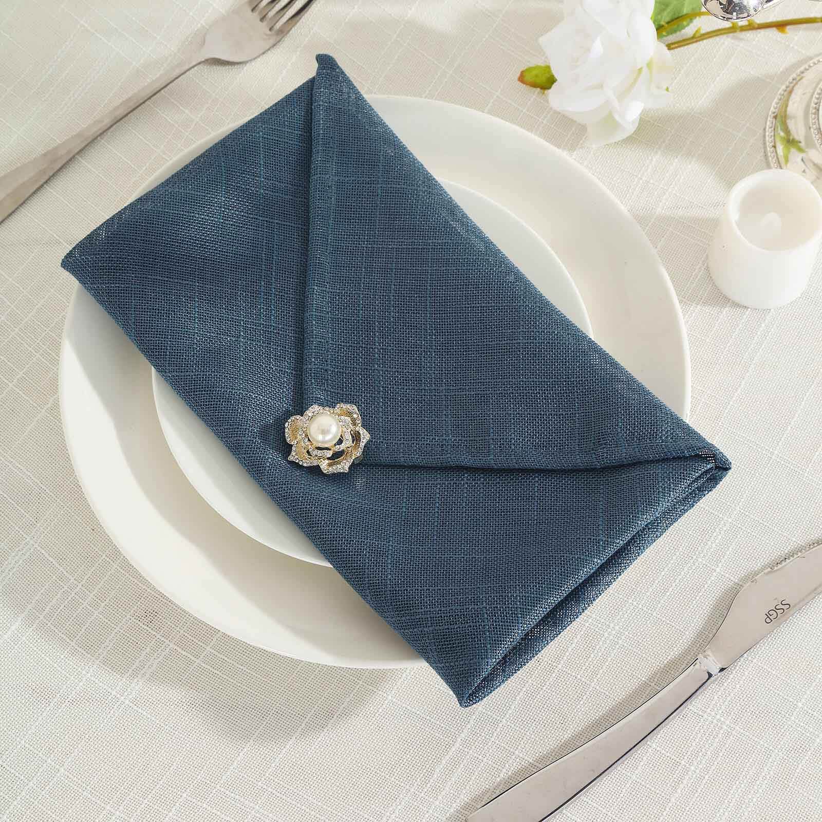 5 Pack Faux Linen 20x20 Napkins Blue - Slubby Textured & Wrinkle Resistant Cloth Napkins