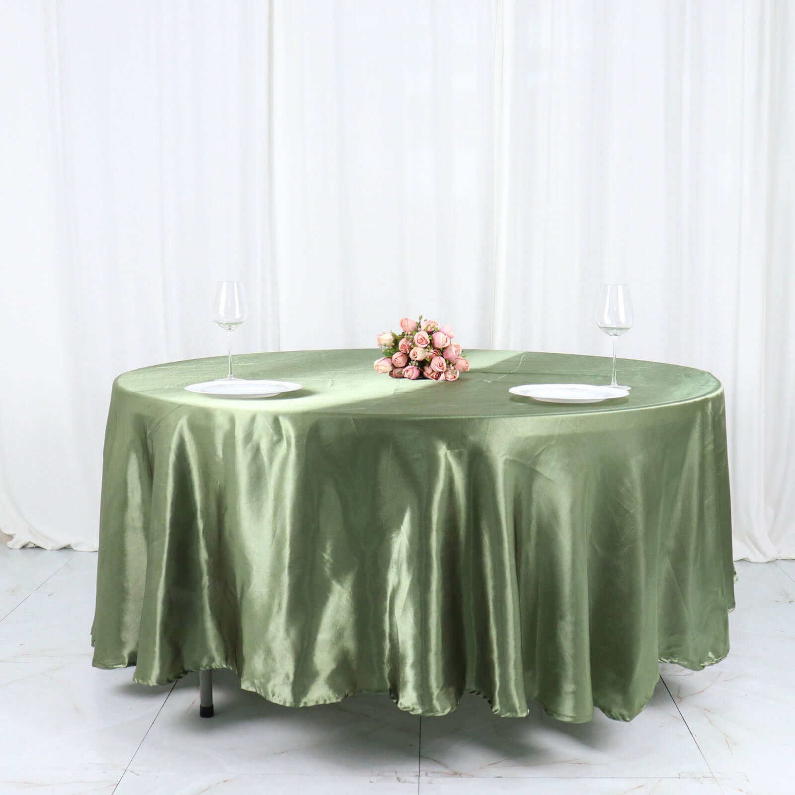 Satin 108 Round Tablecloth Dusty Sage Green - Smooth and Lustrous Table Cover