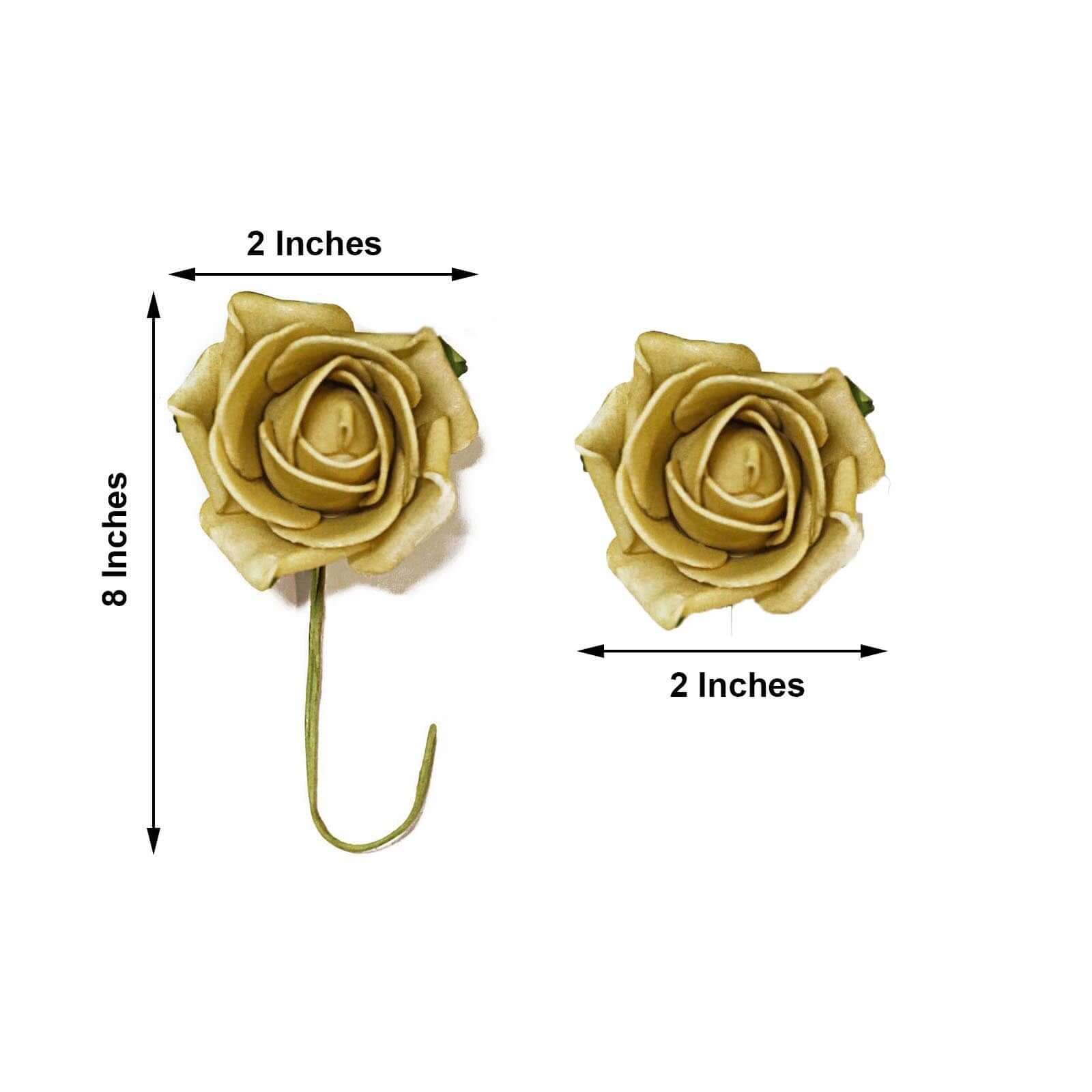 24 Roses 2 Gold Artificial Foam Flowers With Stem Wire and Leaves