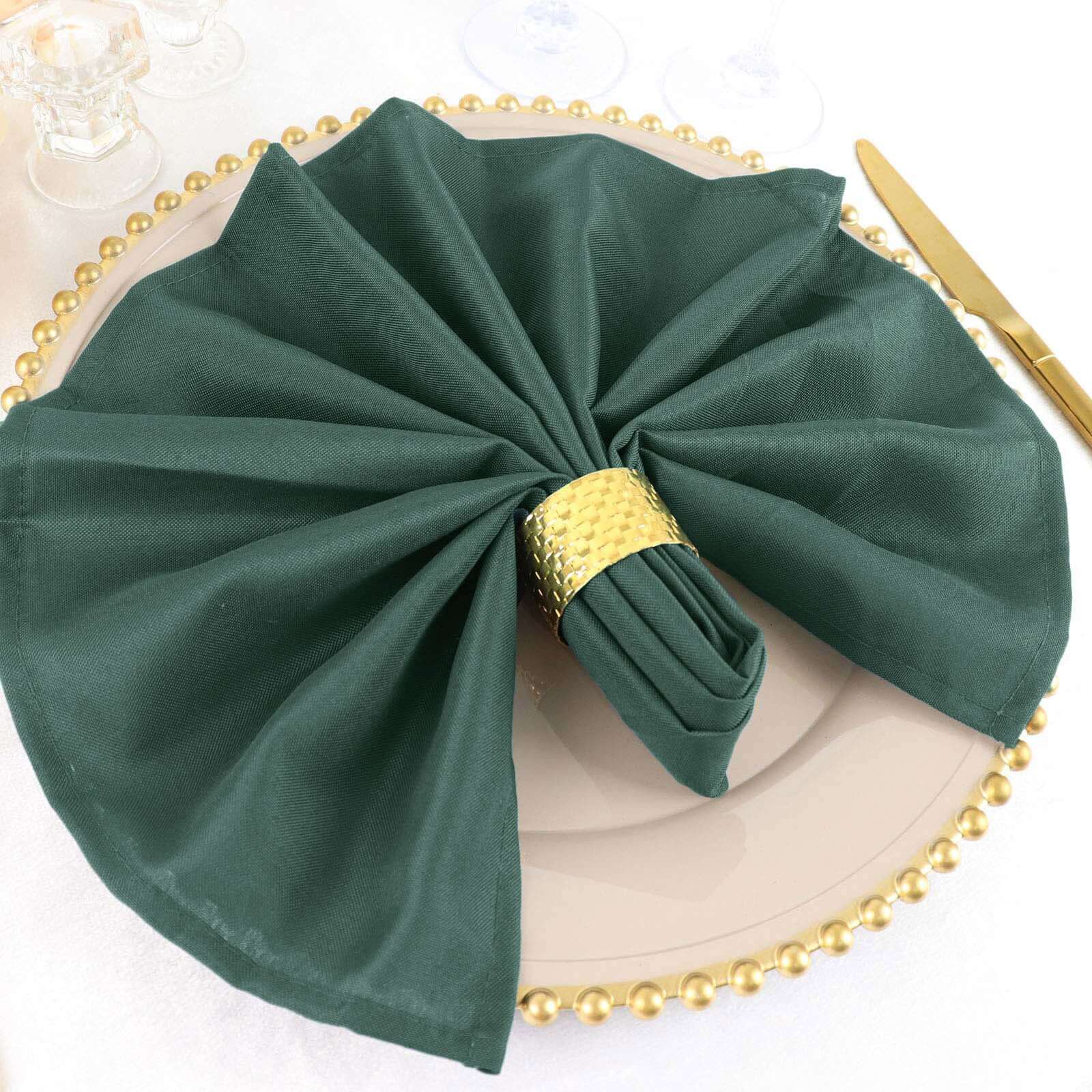 5 Pack Polyester 20x20 Napkins Hunter Emerald Green - Wrinkle Resistant & Easy Care Cloth Napkins