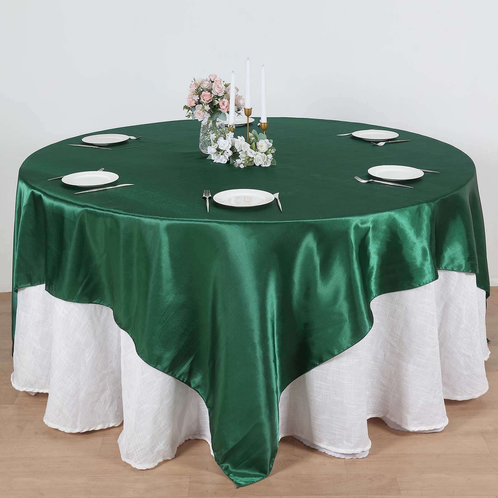 Satin 90x90 Table Overlay Square Tablecloth Hunter Emerald Green - Smooth Finish Table Topper